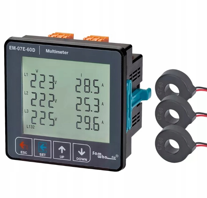 Zatablicowy cyfrowy multimetr trójfazowy 1-63A napięcie, kolejność faz