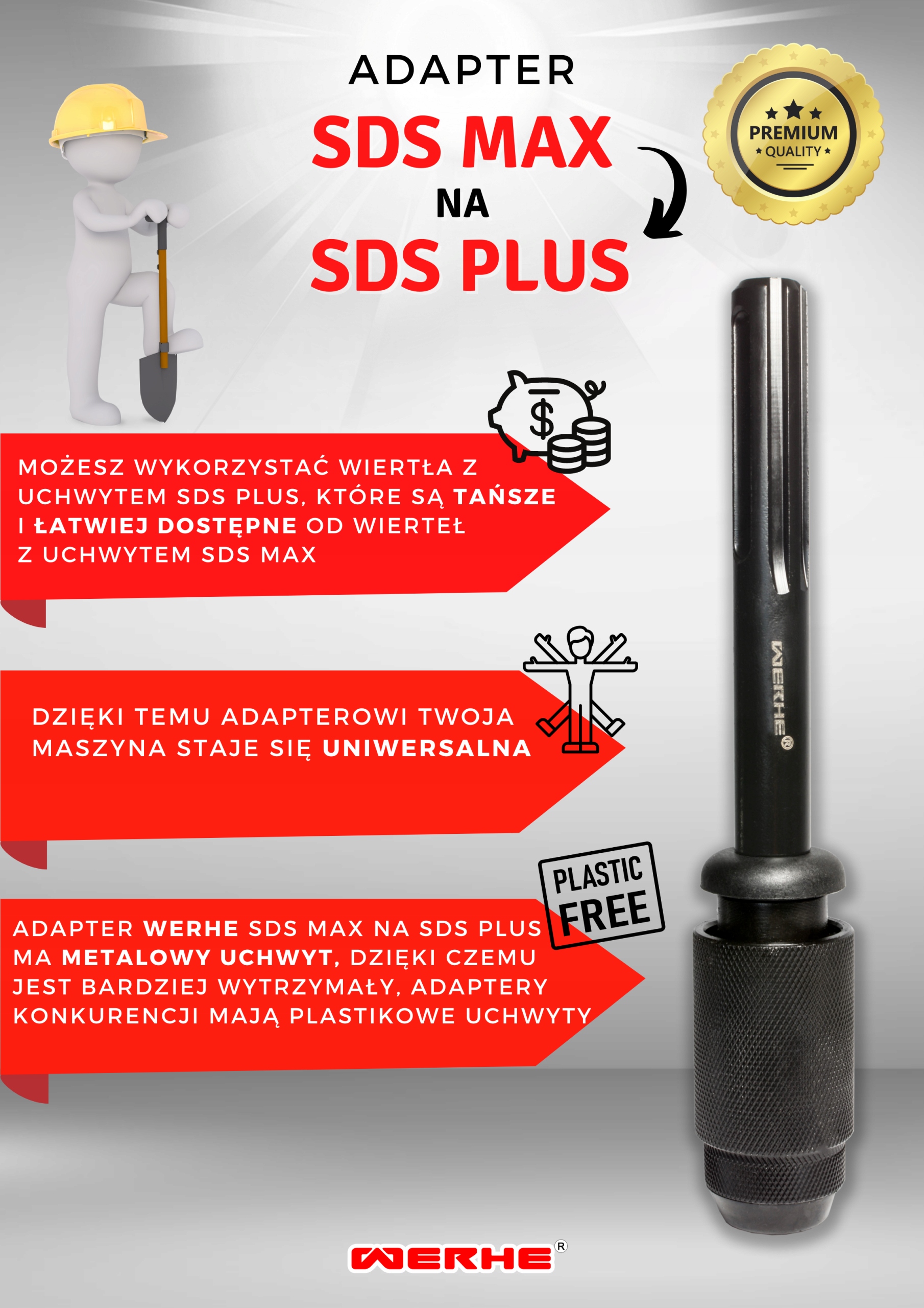 Adapter Sds Max na Sds Plus-WERHE-WYSOKA Marka Werhe