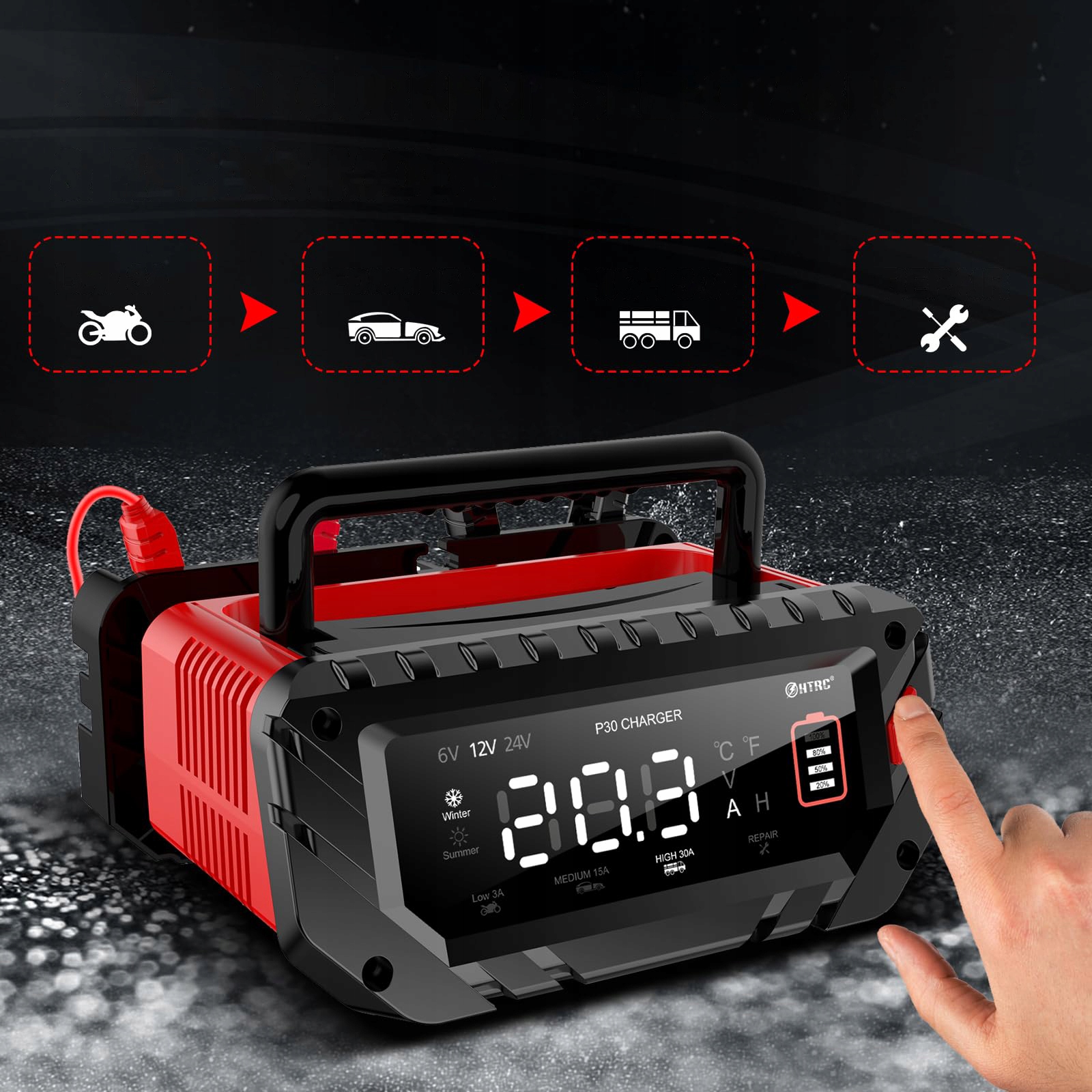 Зарядний пристрій LCD 30A для акумуляторів EFB GEL AGM 12V 24V. Максимальний струм 30 A.