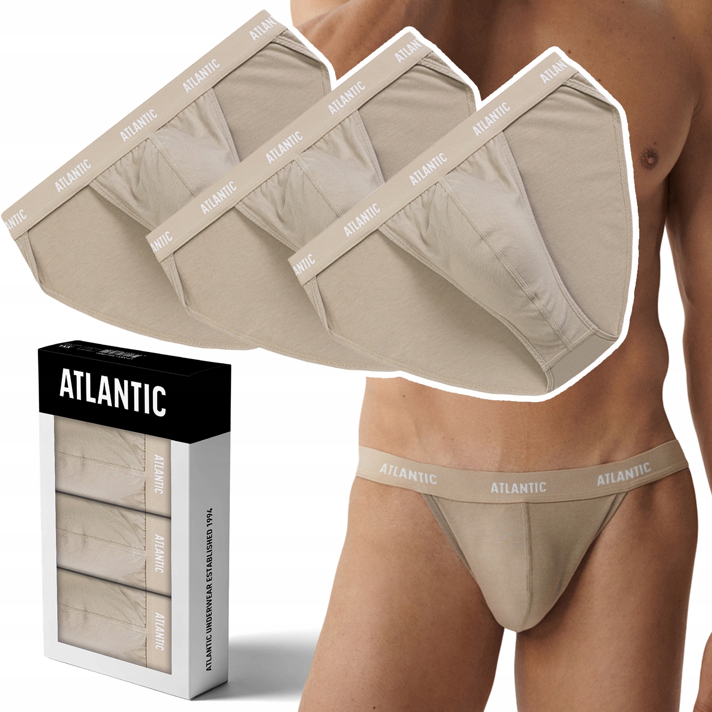 Atlantic 3BMP-1582 Pánské slipy slipy, bavlněné, vykrojené Slipy Tanga, 3 páry XL
