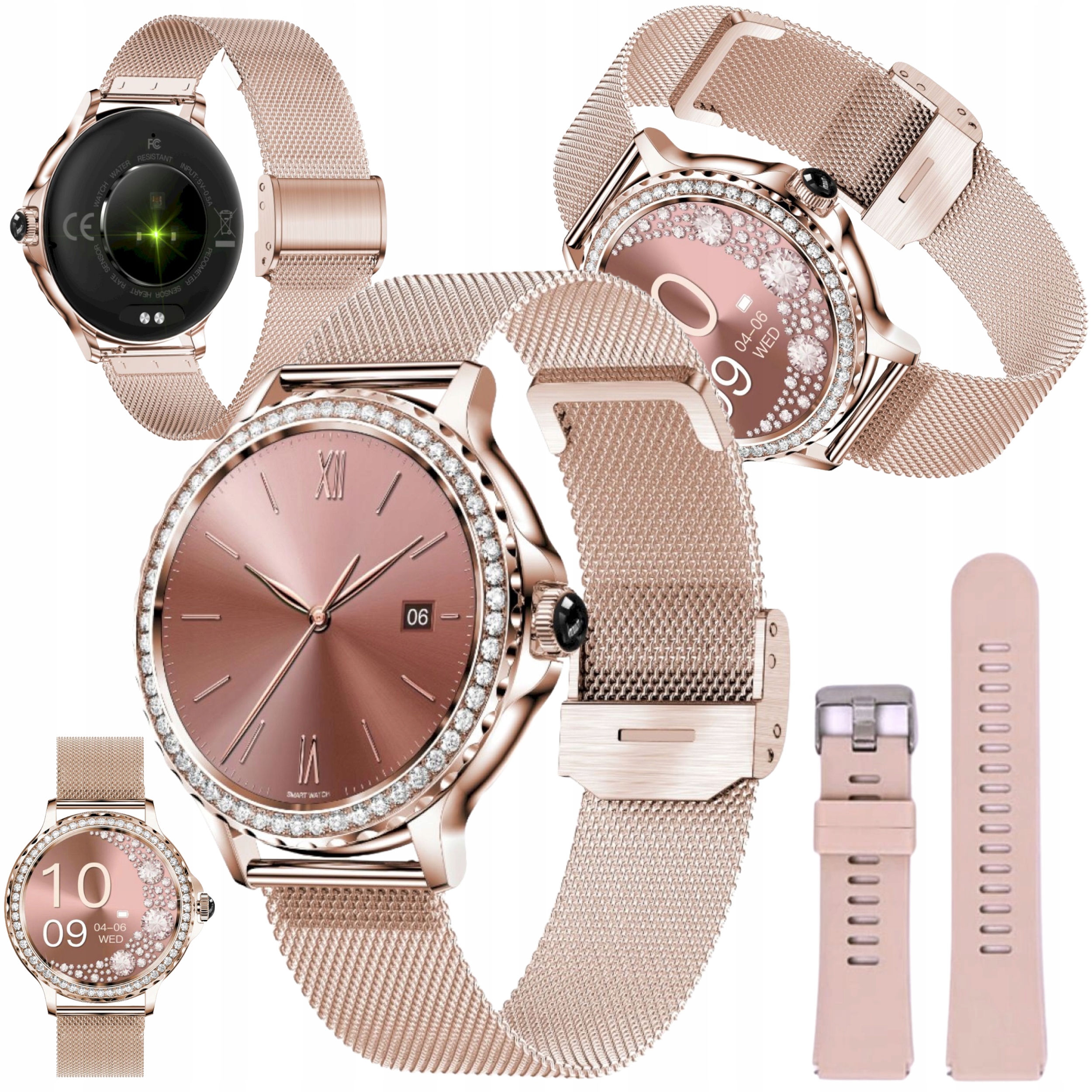 Chytré Hodinky dámské hodinky Dubaj L58 Zlaté se Zirkony, volání, měření tlaku a pulsu