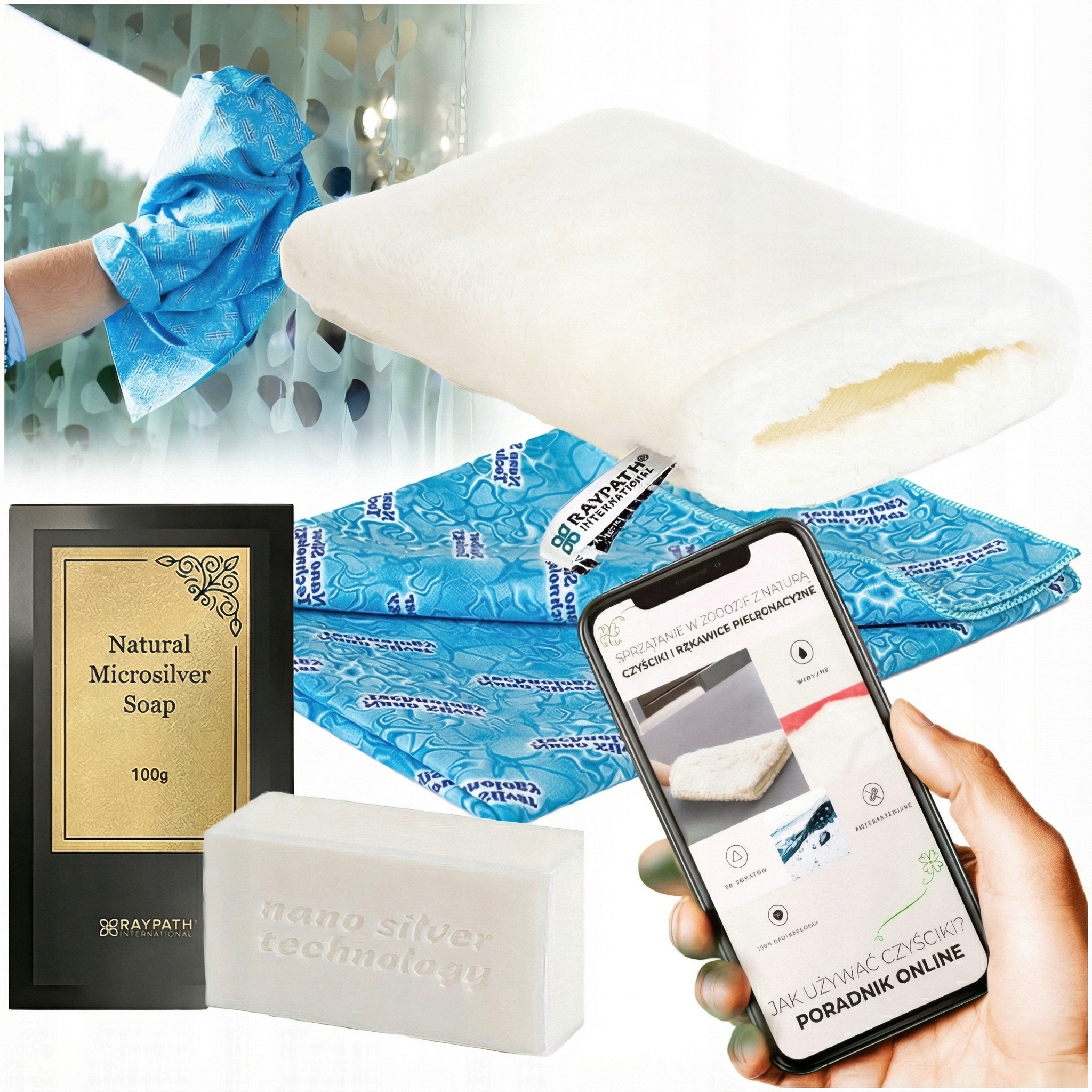 Levně Univerzální sada Rukavice Sunbeam Bílé mýdlo s mikrostříbrem Raypath