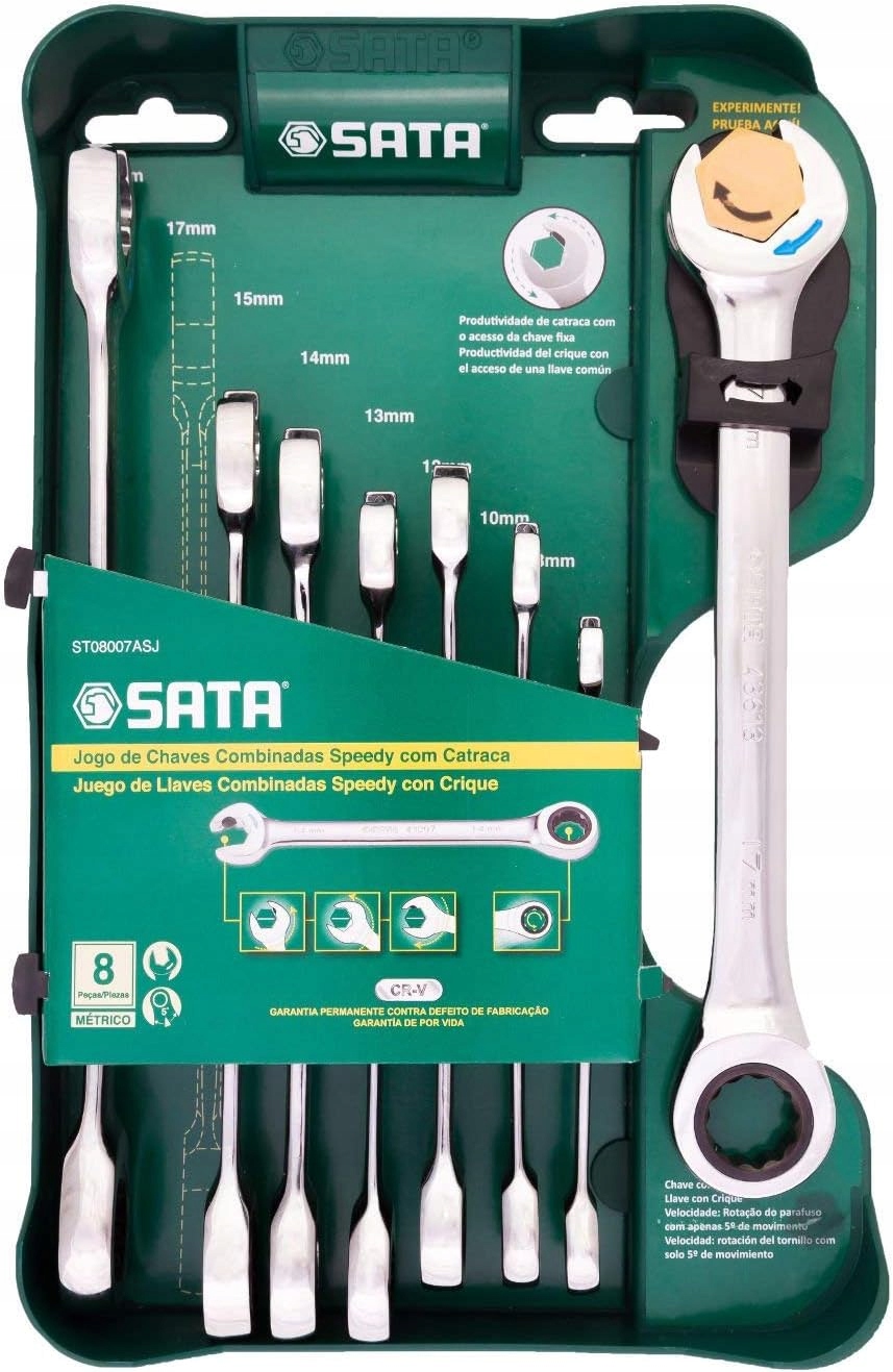SATA ZESTAW KLUCZY PŁASKO-OCZKOWYCH 8-19MM Z PODWÓJNĄ GRZECHOTKĄ ST08007ASJ Kod producenta 08007ASJ