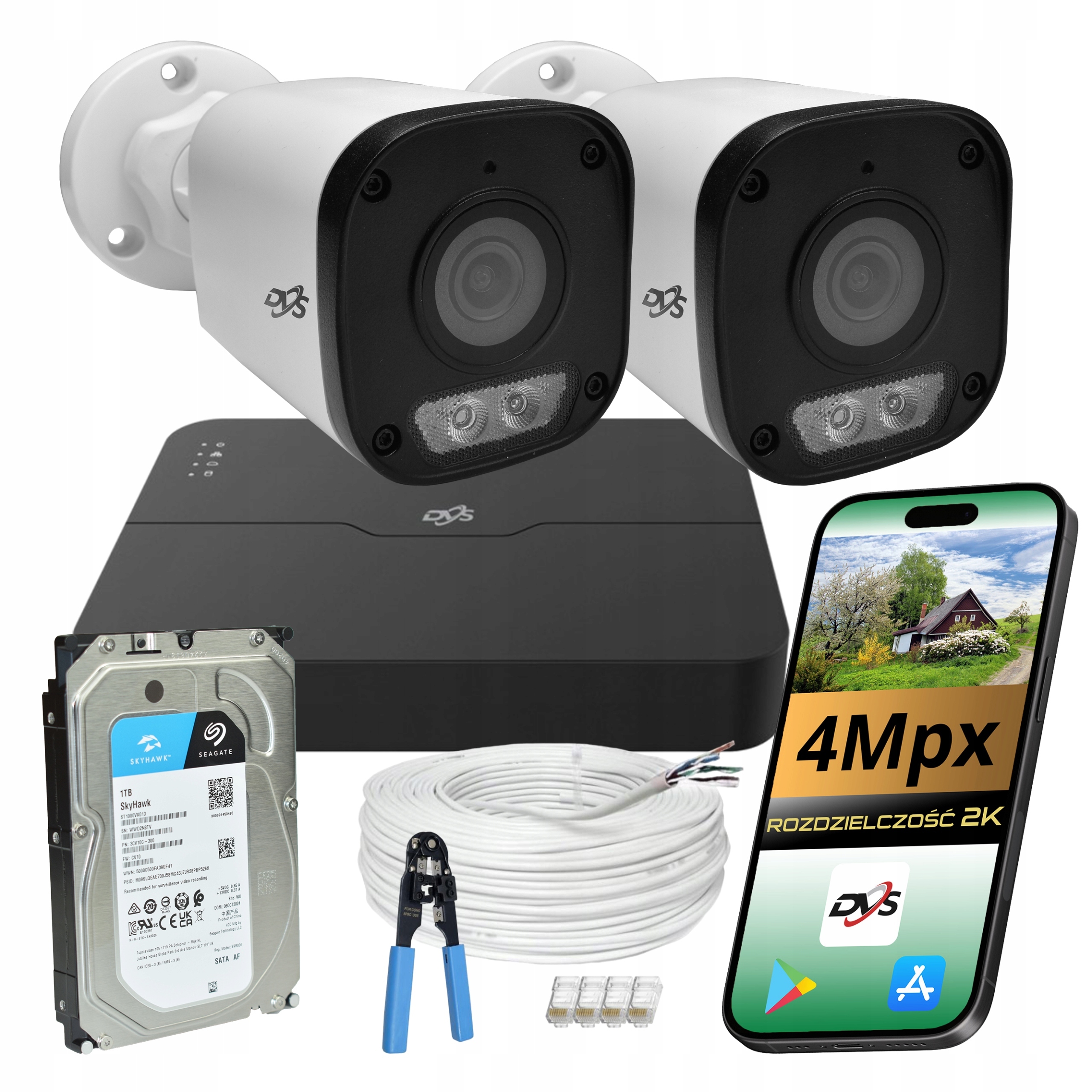 Sada na monitorovanie 2 Ip kamery PoE 4Mpx vonkajšie Dual Light s diskom 1TB