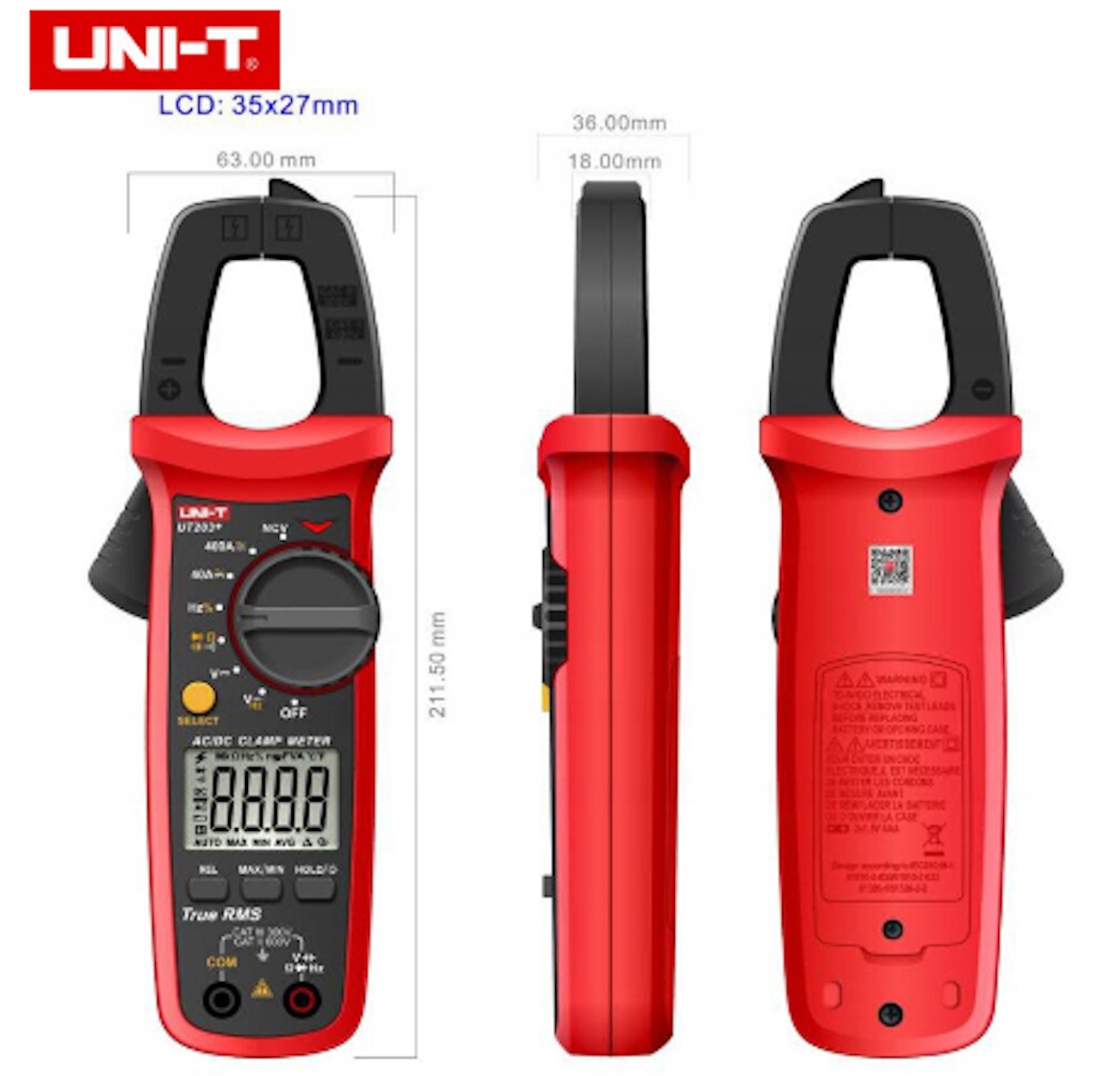Miernik PRĄD UT202+ UNI-T cęgowy True RMS NCV Model UT202+