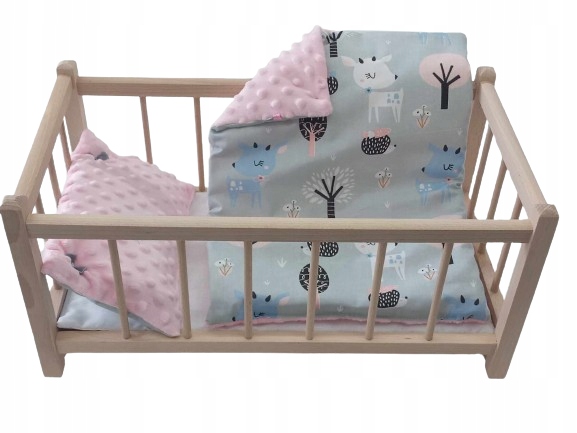 DREWNIANE ŁÓŻECZKO dla lalek Z POŚCIELĄ