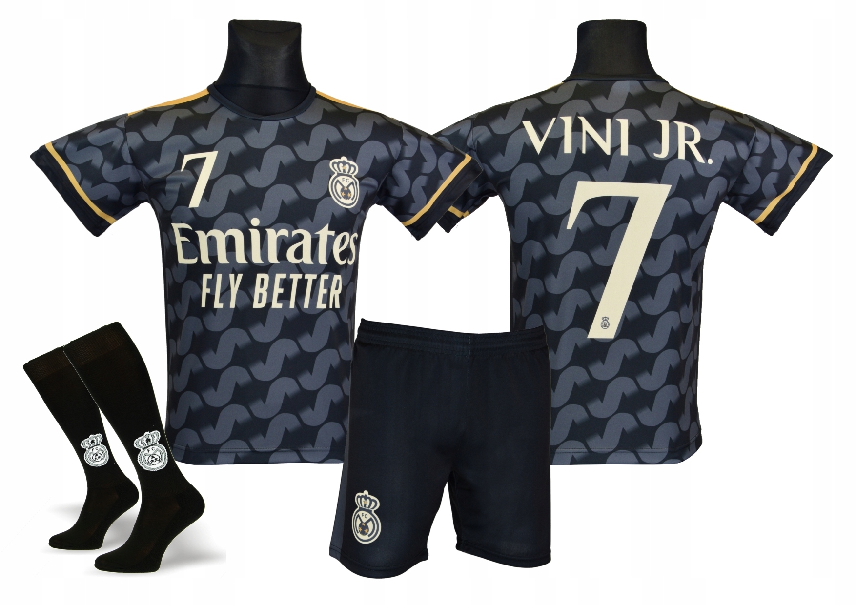 Vinicius Jr strój piłkarski koszulka spodenki getry Czarny rozm. 140