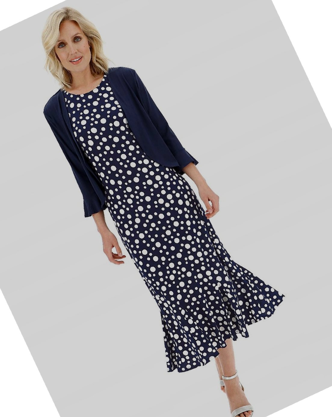 Šaty s přehozem, modrá, Maxi s puntíky, 2XL