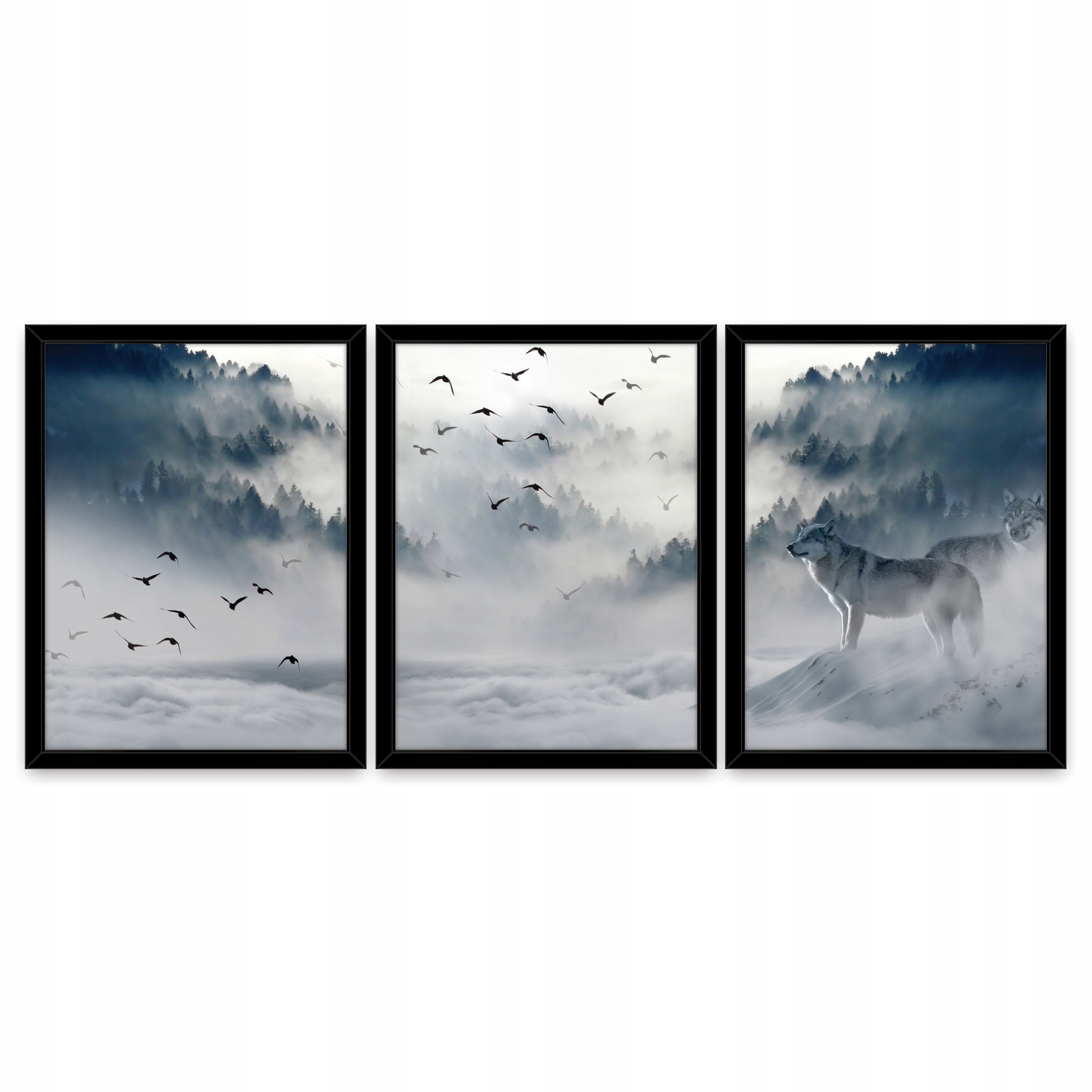 Obrazy Triptych Les V Mlze Vlk 3 Obrázky V Rámu Ložnice Obývací Pokoj Velký