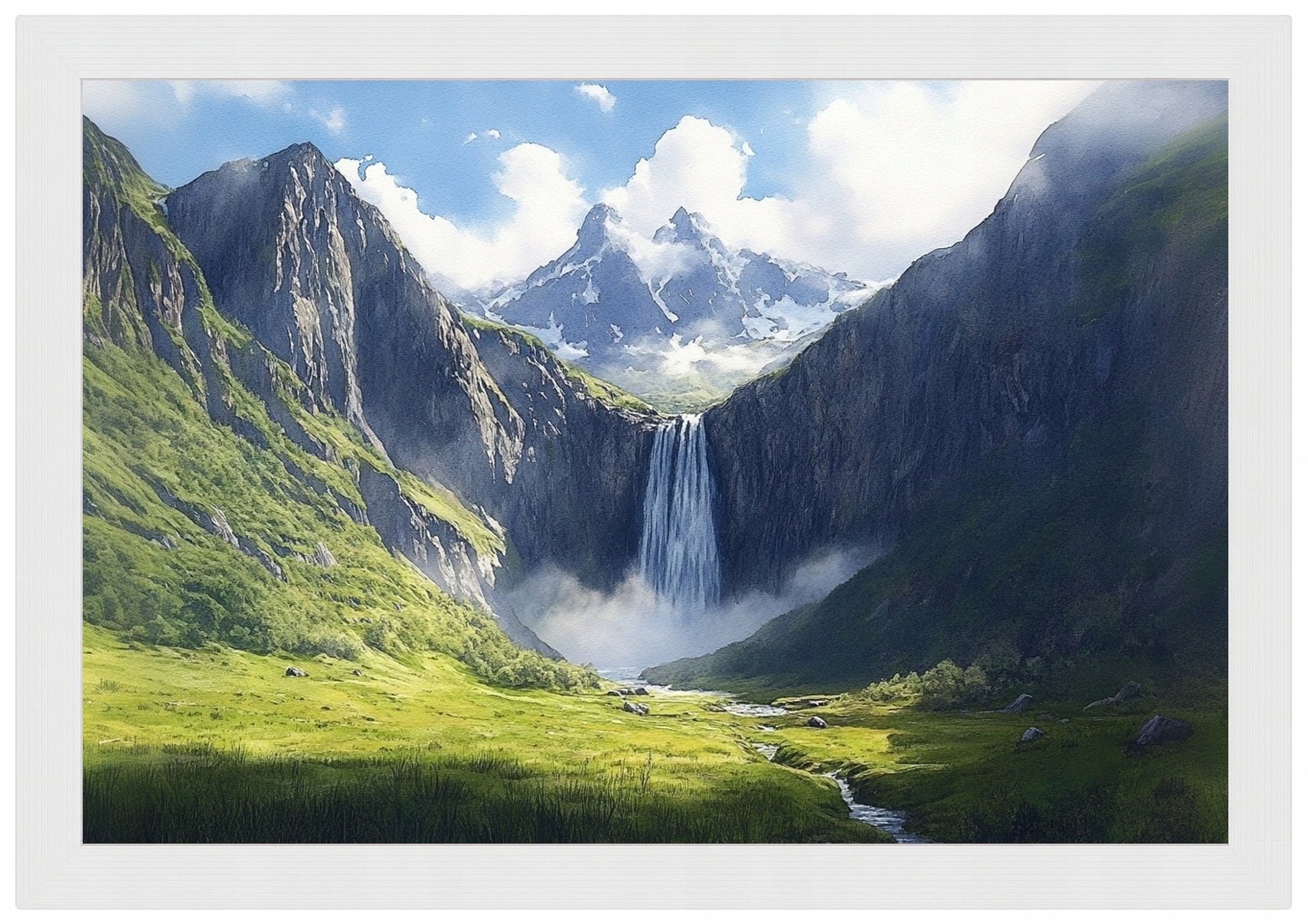 Plakát Rámeček Dřevěný Krajina Hory Vrcholy Panorama Vodopád Řeka 60x40