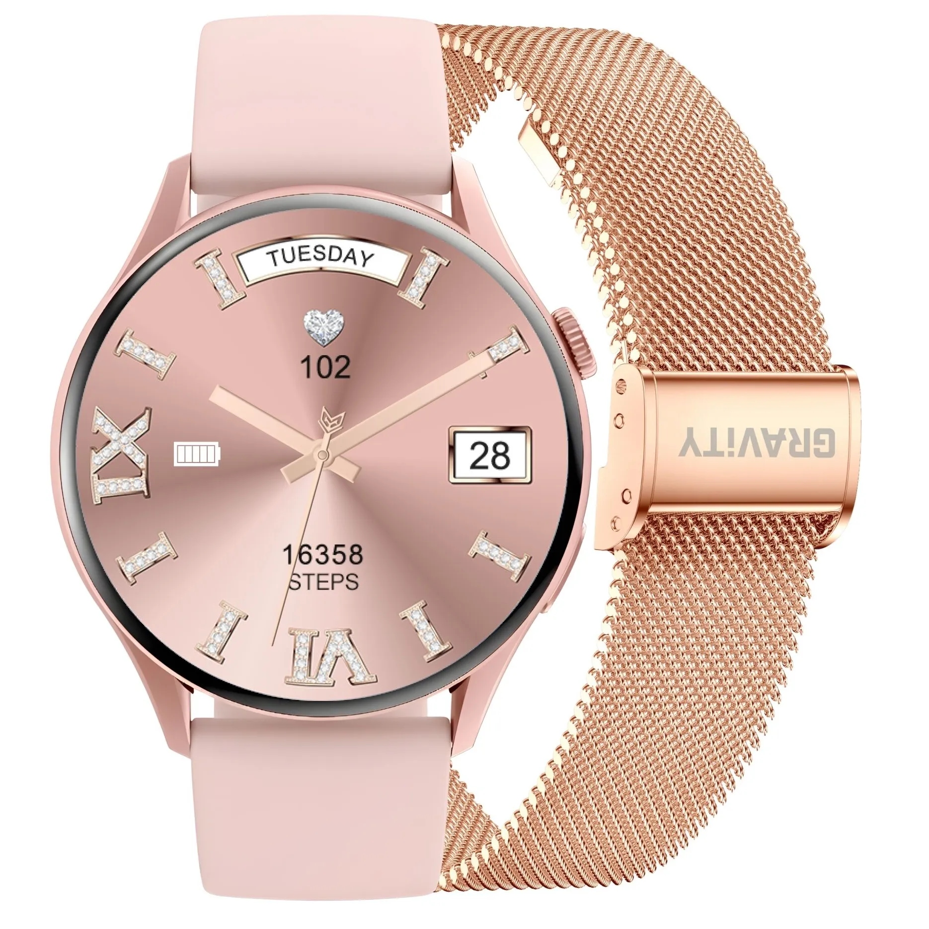 Gravity GT11-5 dámské růžovozlaté chytré hodinky Růžový Pásek Bonus