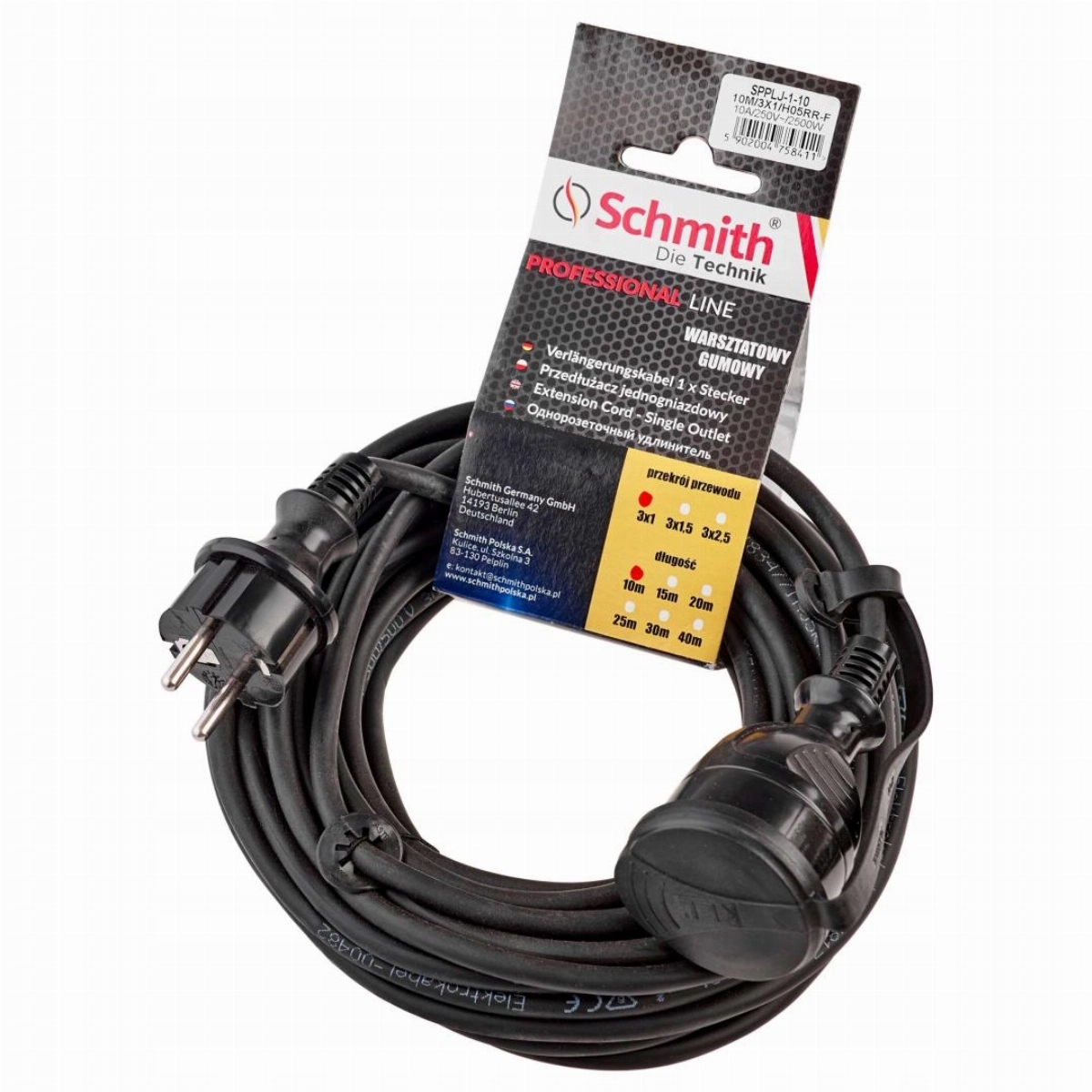 Predlžovací Kábel gumový, Prev 3X2,5MM, 40M, Čierny