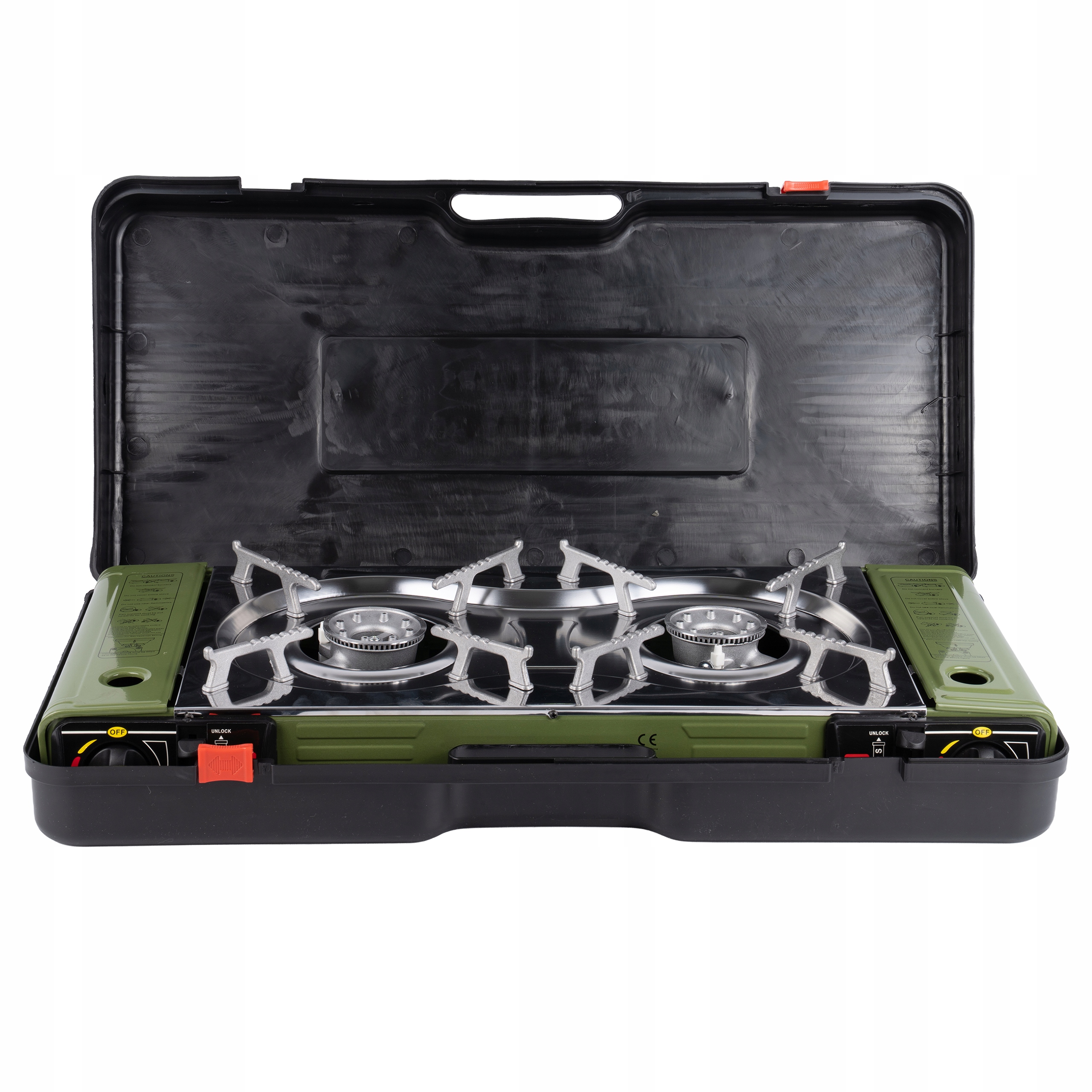 Turistická Plynová Vařička s Reduktorem Na Plynovou Láhev Kufr 2 Hořáky