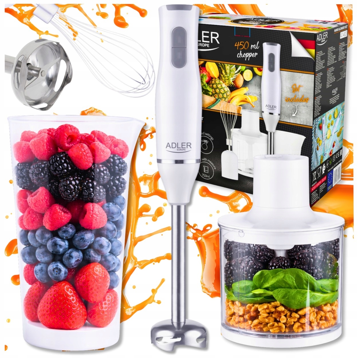 Blender Ręczny Mikser Mocny Rozdrabniacz Malakser Kruszenie Lodu Zestaw 7W1