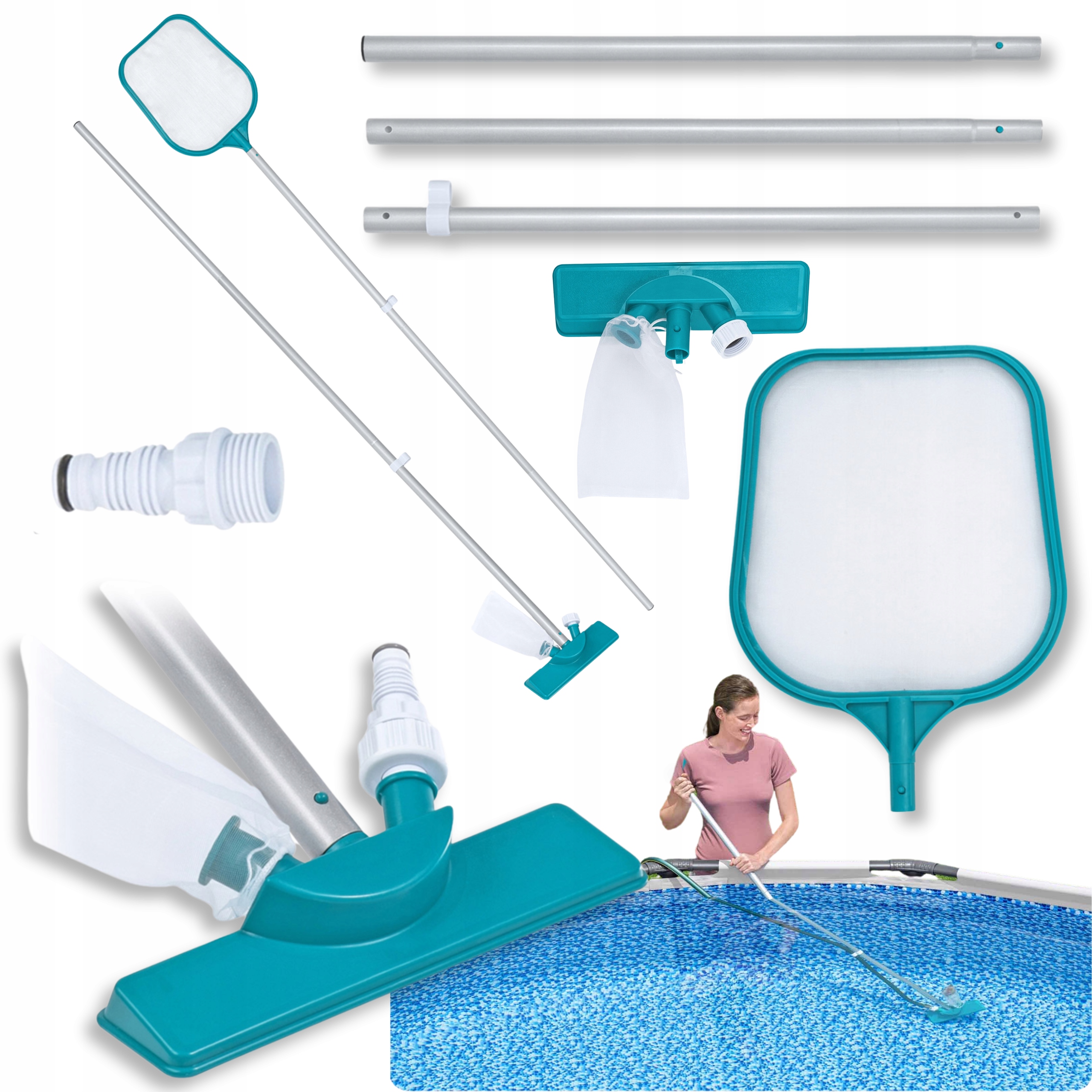 Odkurzacz Do Basenu Bestway Czyszczenie Dna Siatka Kij Teleskopowy Zestaw