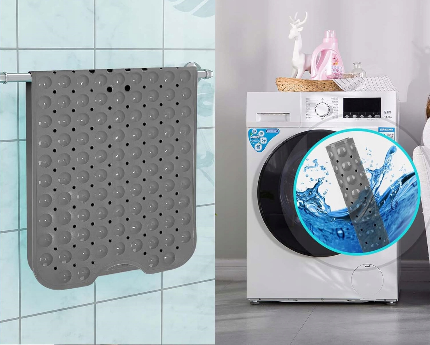 MATA ANTYPOŚLIZGOWA PRYSZNICOWA DUŻA DO WANNY SZARY 100X40 CM Długość 100.1 cm