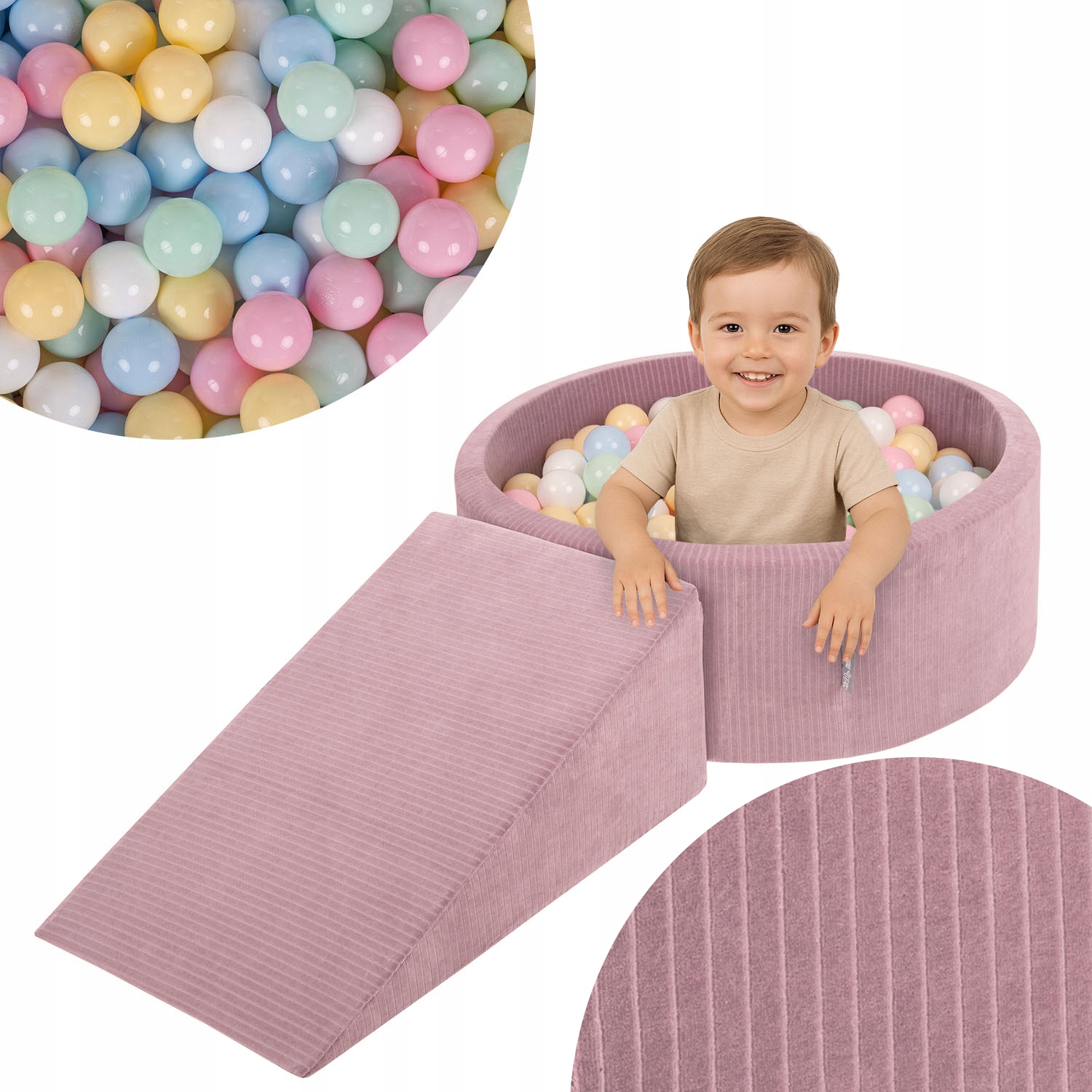 KiddyMoon Piankowy Plac Zabaw Sztruksowy 100 kulek PPZP-OK30VS-112