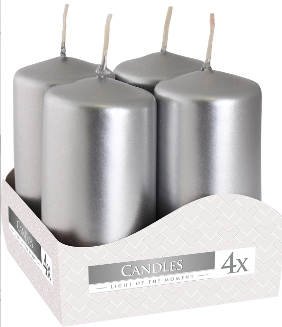 

Świece wotywne srebrny metalik 40/80 4szt Bispol