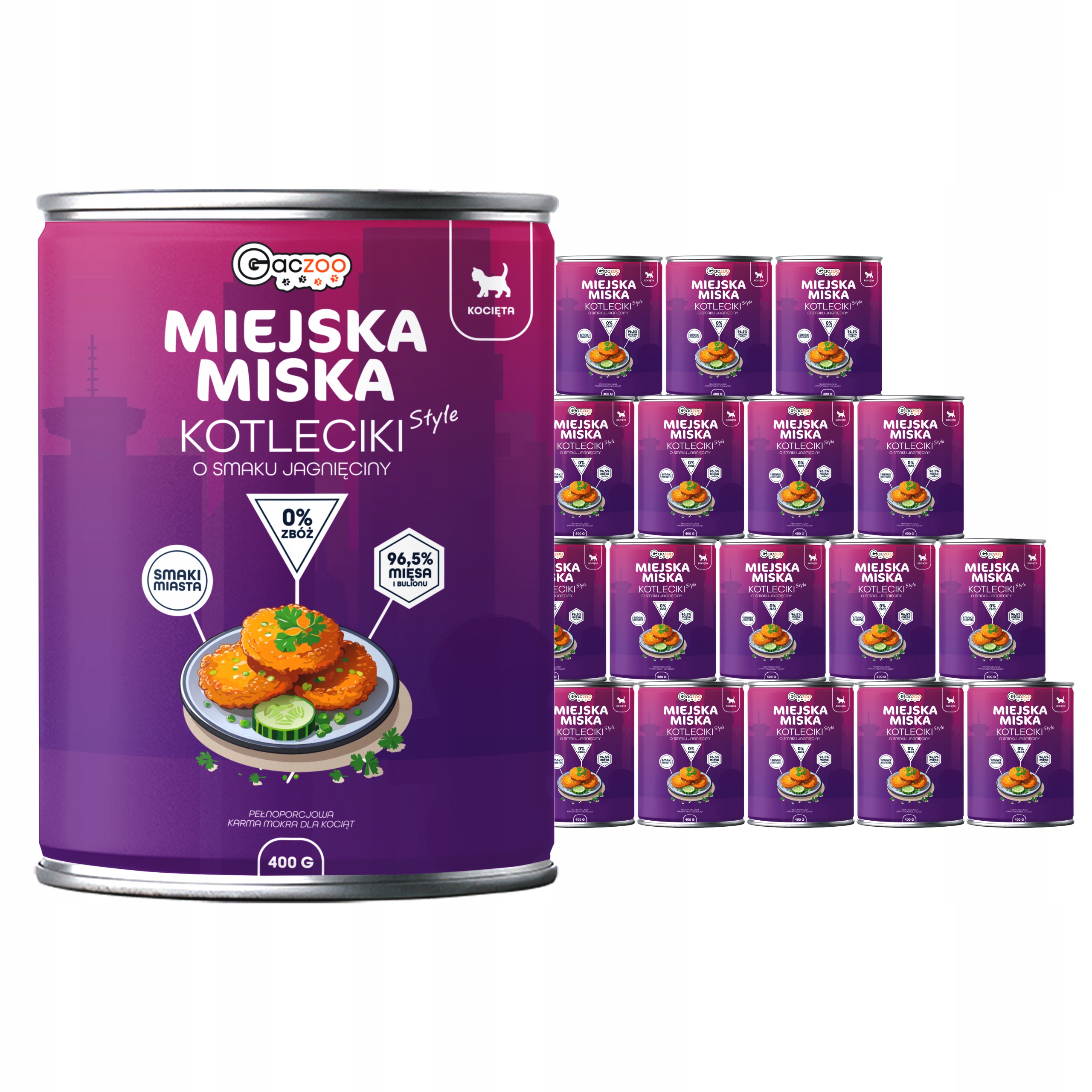 Krmivo pro koťata Městská miska Gaczoo Kotletky Jehněčí 18 x 400 g