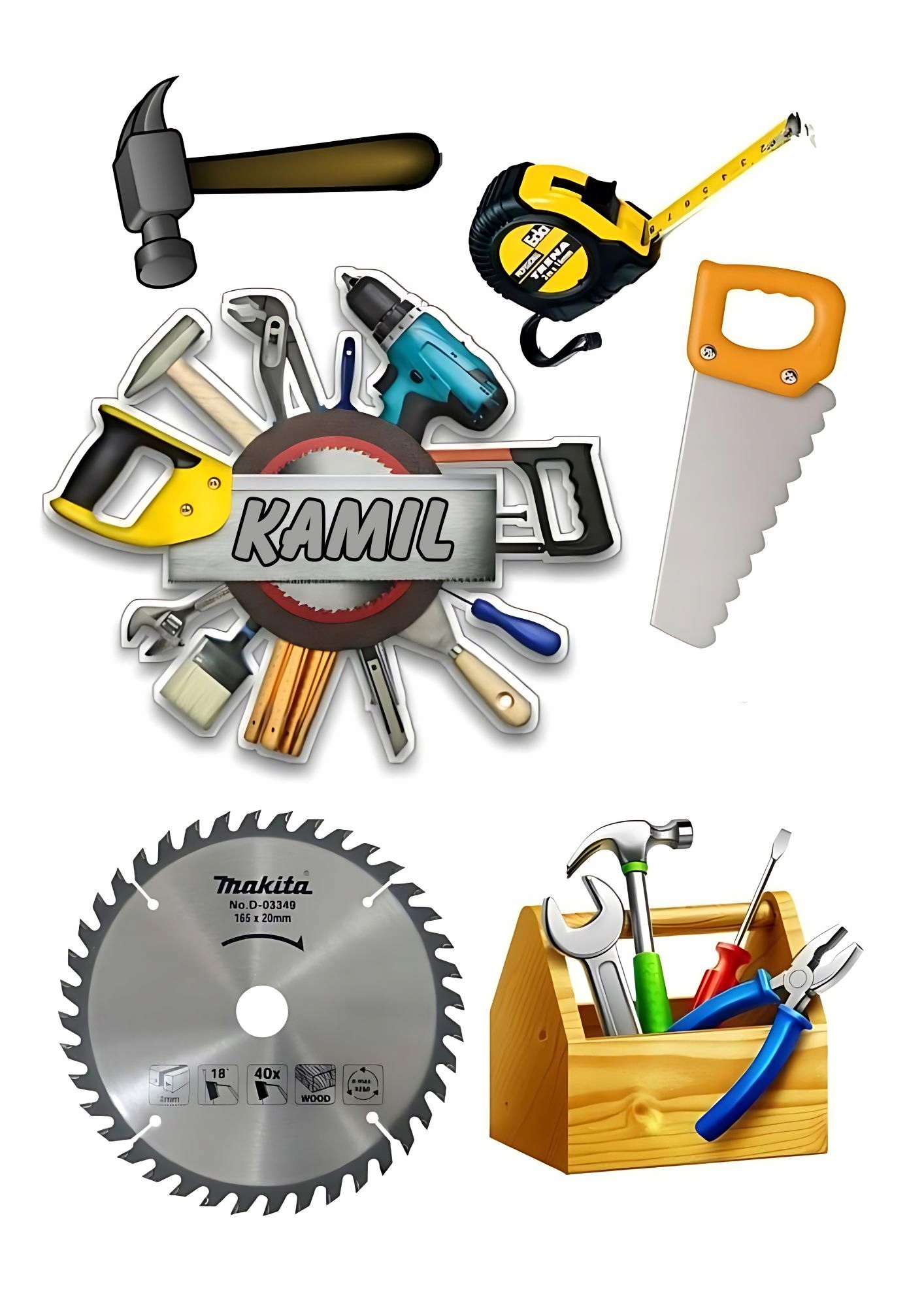 Wydruk na masie cukrowej Dla Majsterkowicz budowlaniec budowa Imię