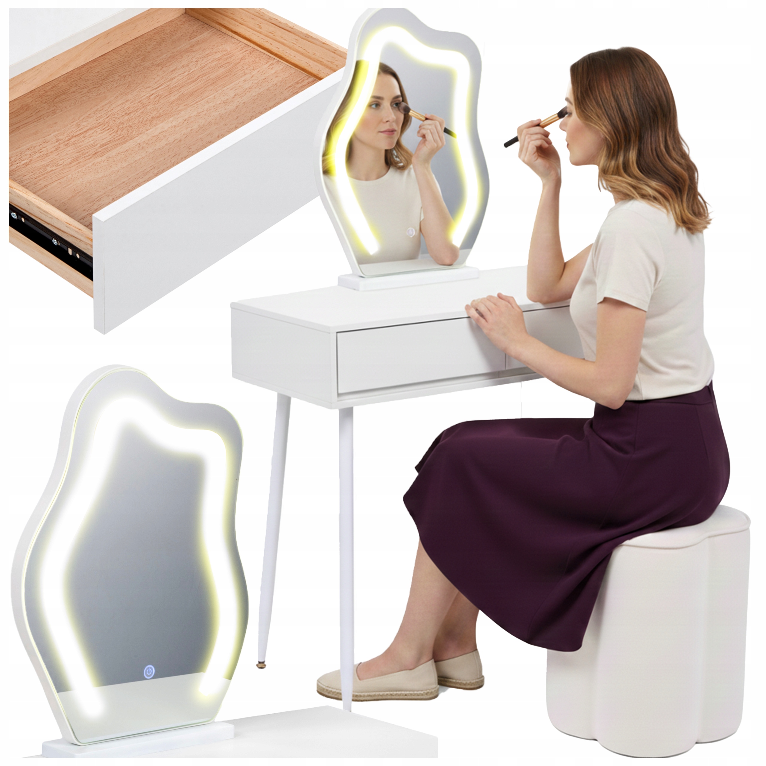 Kozmetická toaletka vo francúzskom štýle, komplet nábytku, doska 80 cm, biela