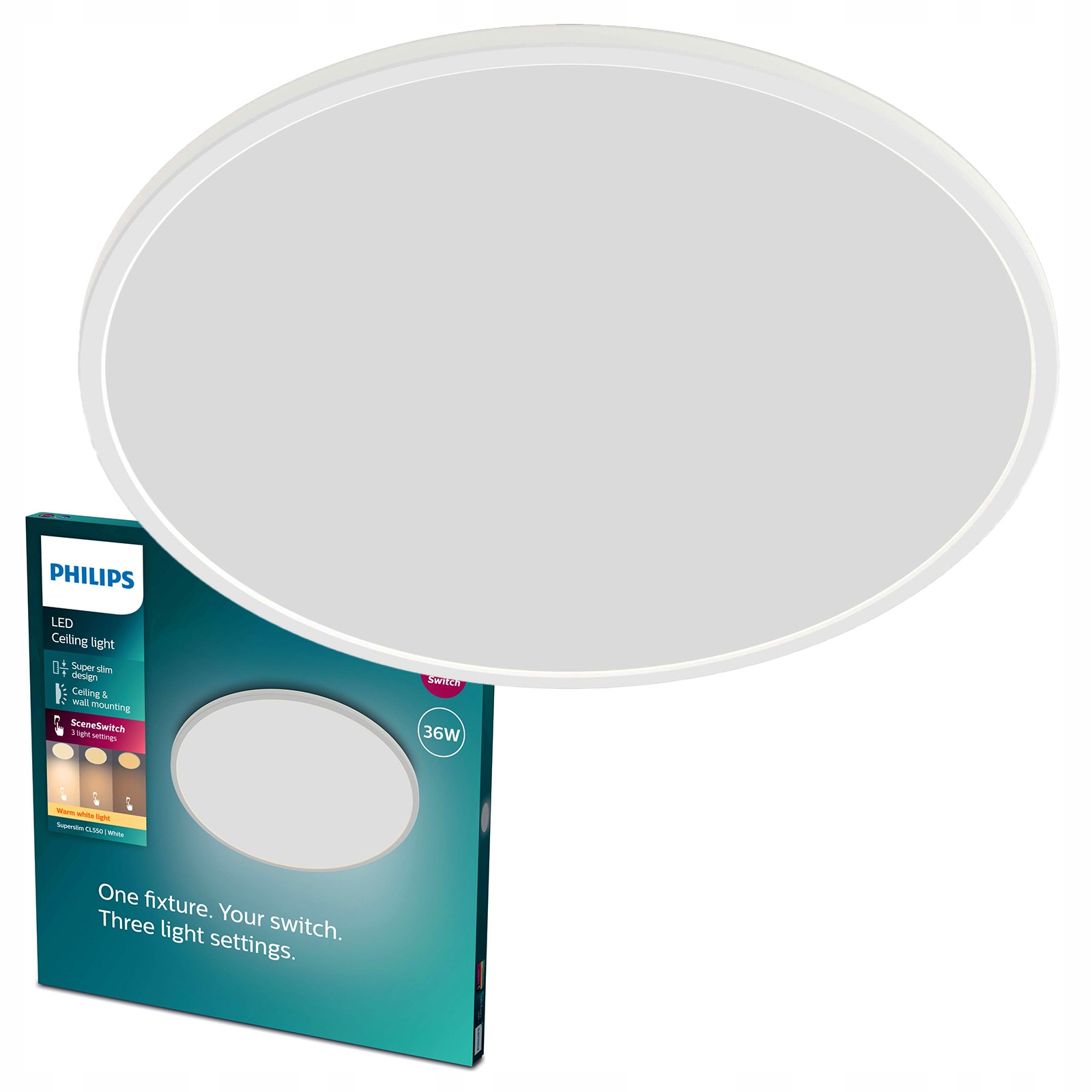 Stropné Svietidlo Led Stropné svietidlo Na omietku 36W 55cm Stmievateľné Biela Philips