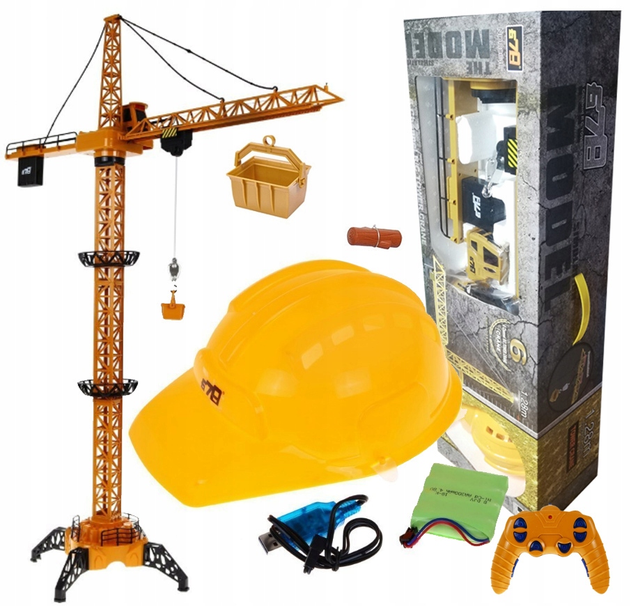 Mega Dźwig Żuraw Budowlany RC Zdalnie Sterowany 128cm na Pilot + Kask LED Efekty dźwiękowe ruchowe świetlne