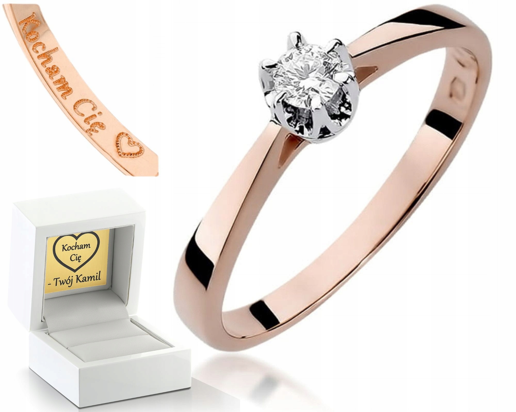 Růžové Zlato Prstýnek Pro Zásnuby Diamant Gravírování Bonus 585 Dárek