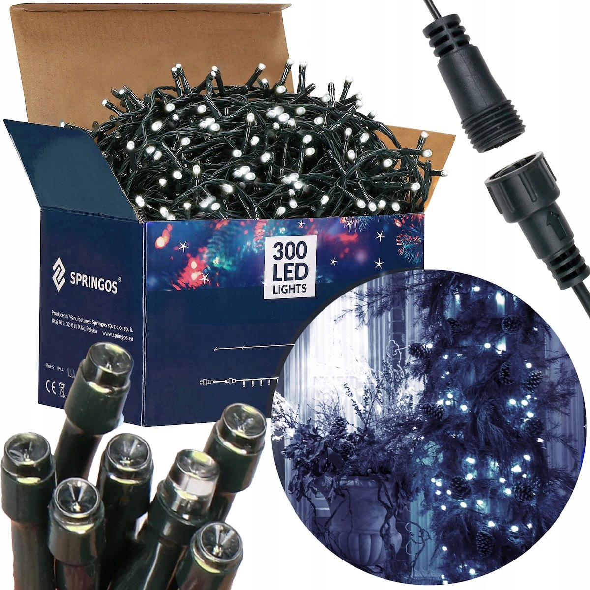 

Lampki Choinkowe 300 Led Biały Zimny Święta 17,5M