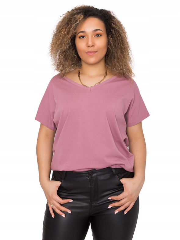 

Bluzka Gładka koszulka Plus Size F05 puder 4XL