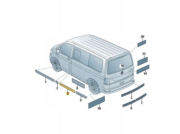 *LISTWA OZDOBNA DRZWI PRZESUWNYCH VW TRANSPORTER OE: 7E0853101C2ZZ