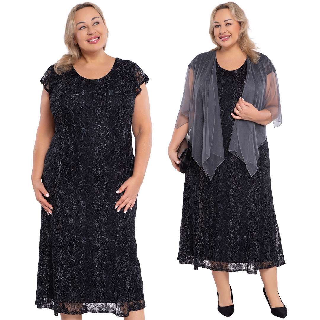 Dlouhá černá šaty s modro-postříbřenými květy 52