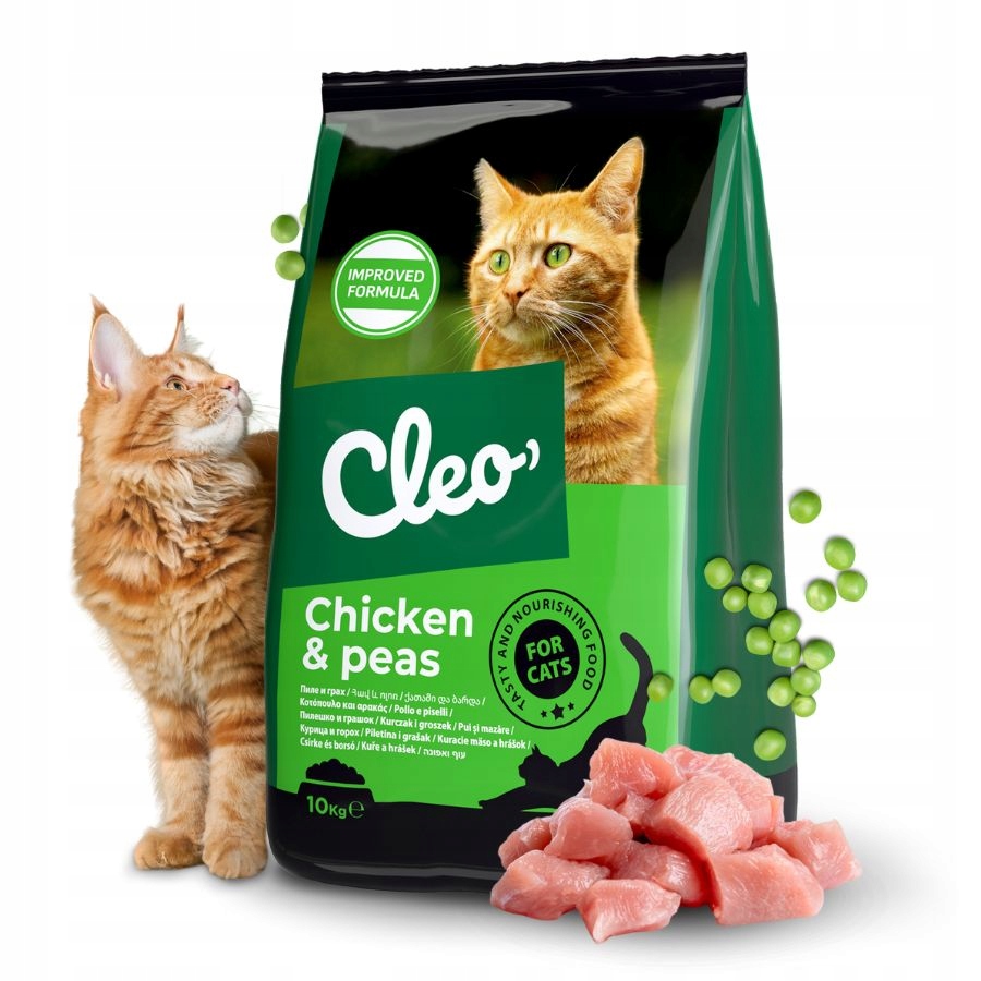 Levně Cleo Kuře s hráškem Suché Krmivo pro kočky Maso Zelenina Vitamíny 10 kg