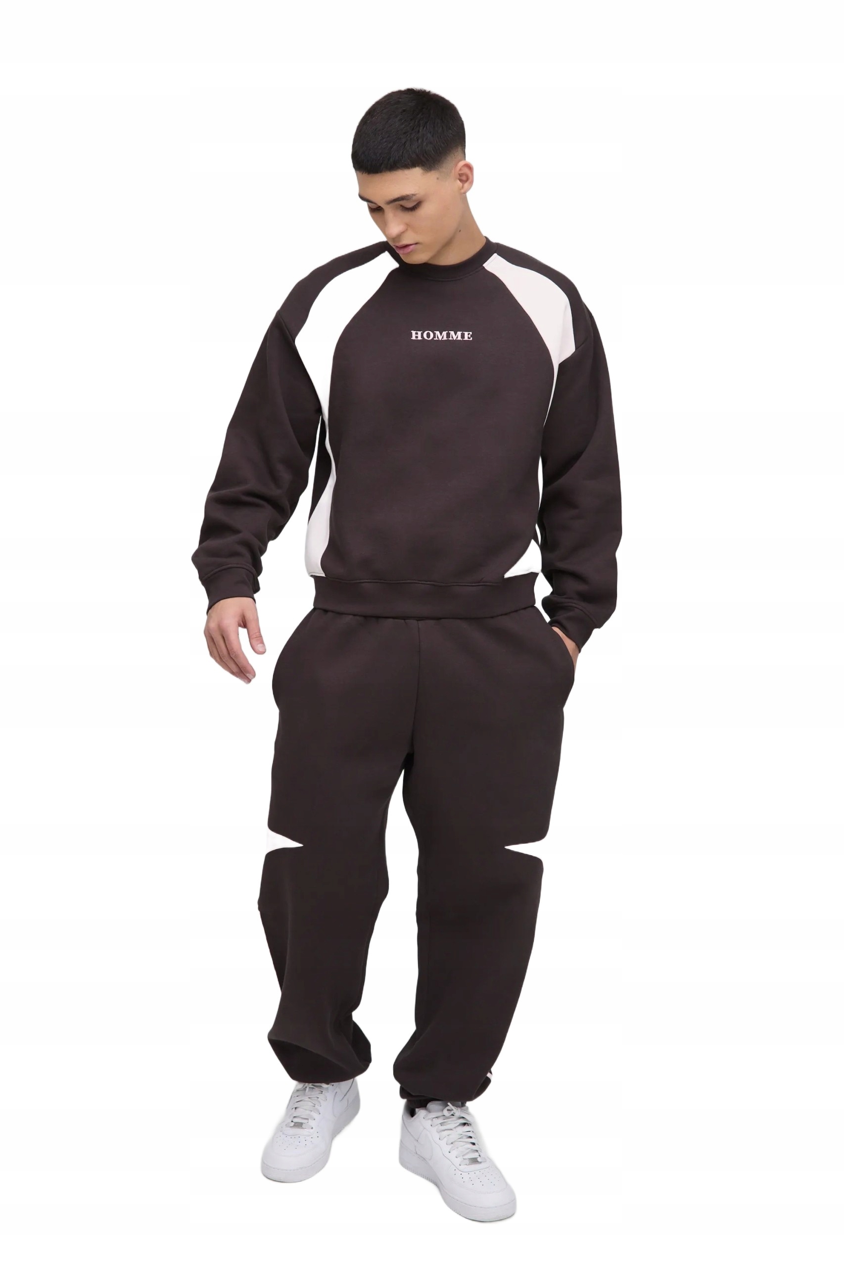 Boohooman Pánský Teplákovka Komplet Dlouhých Rukávů Hnědý S Bílými Vložkami S Z3A