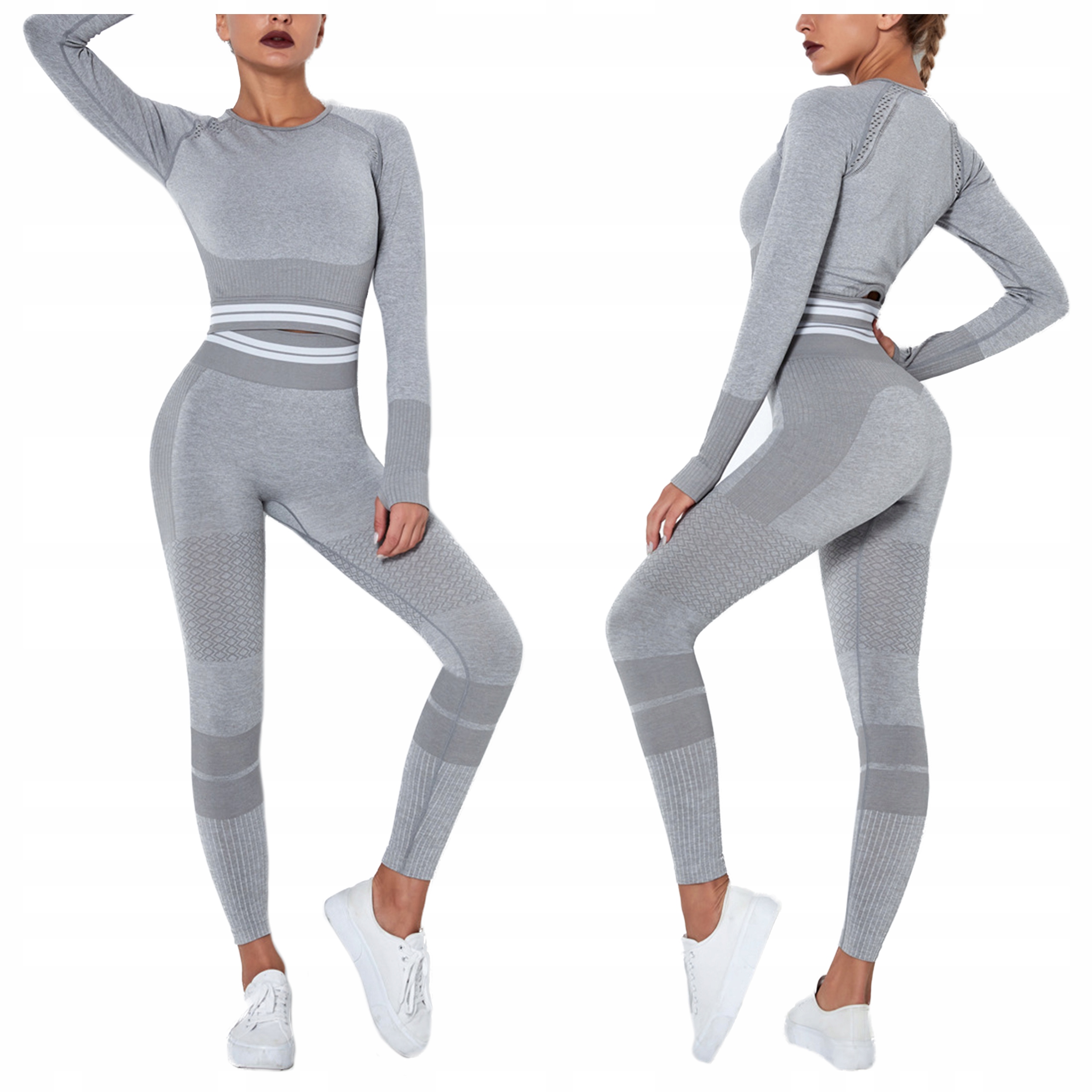 Komplet legginsy sportowe Push Up bezszwowe Top modelujące Wysoki Stan M