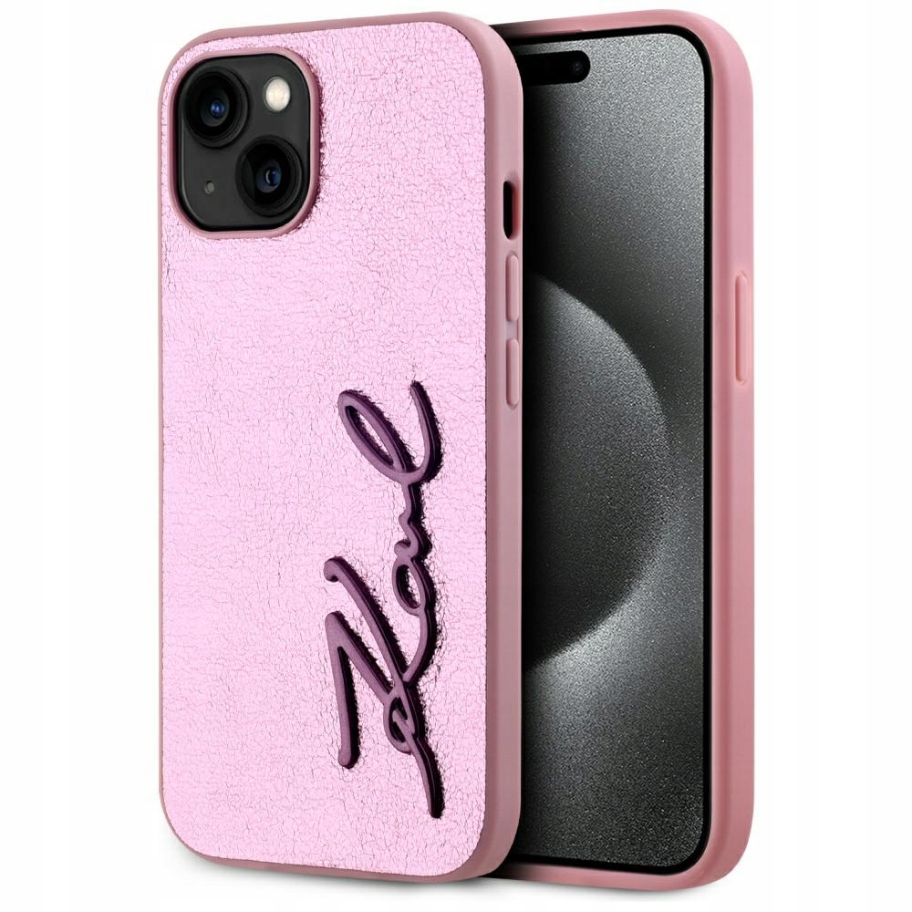 Etui Karl Lagerfeld Wrinkled Metal Signature na iPhone 15 różowe Karl