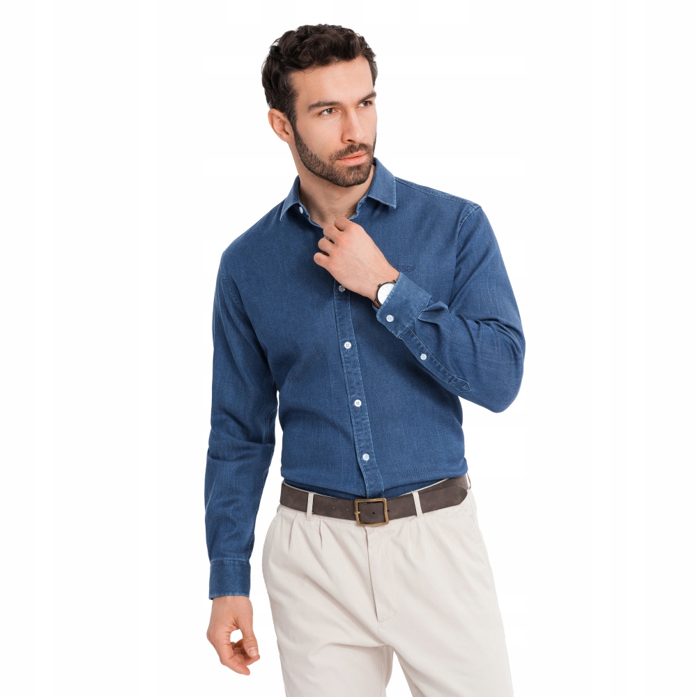 Pánská džínová košile s lyocellem tmavě modrá OM-SHDS-0180 V1 vel XXL