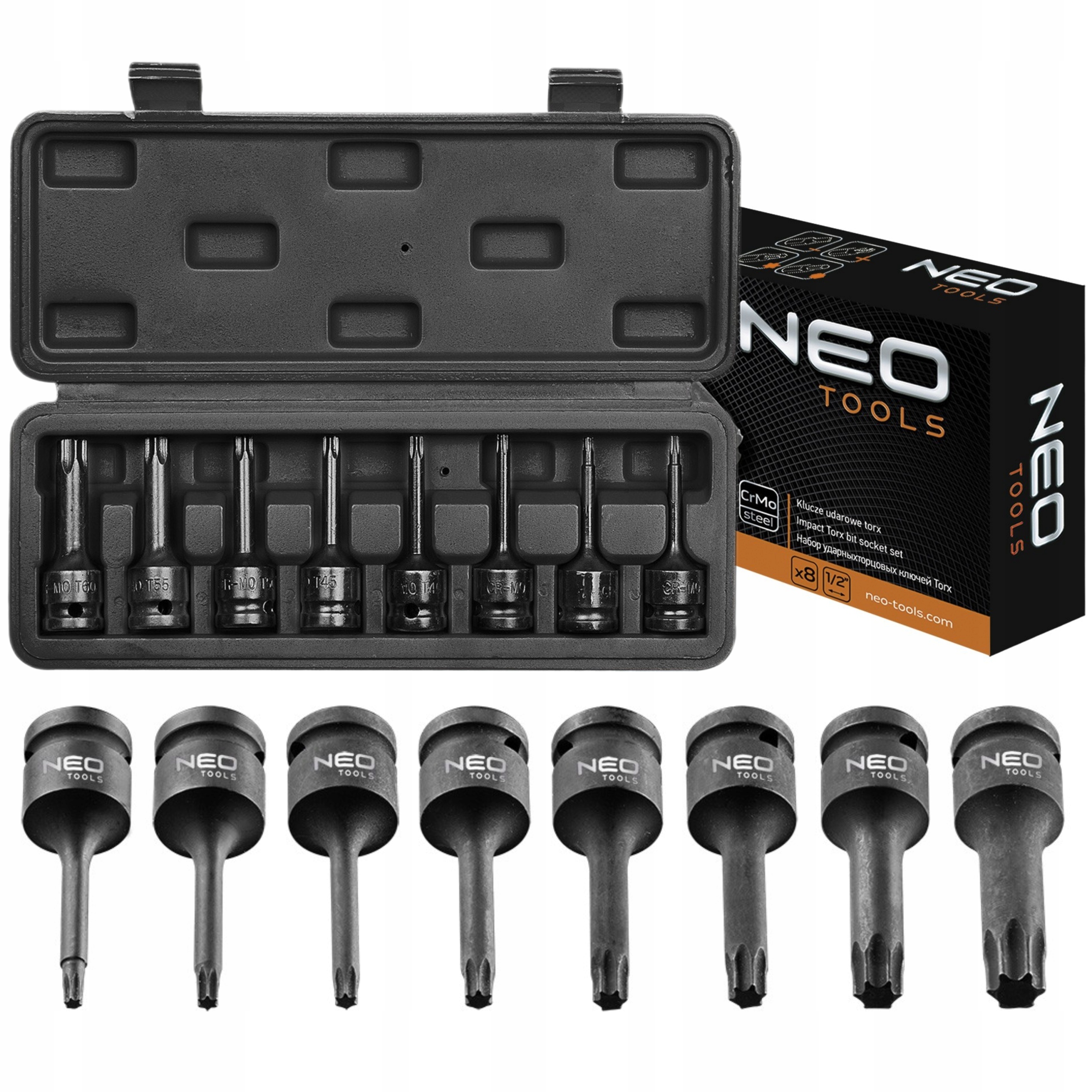 NEO 08-712 KLUCZE UDAROWE TORX 1/2'' ZESTAW 9 SZT