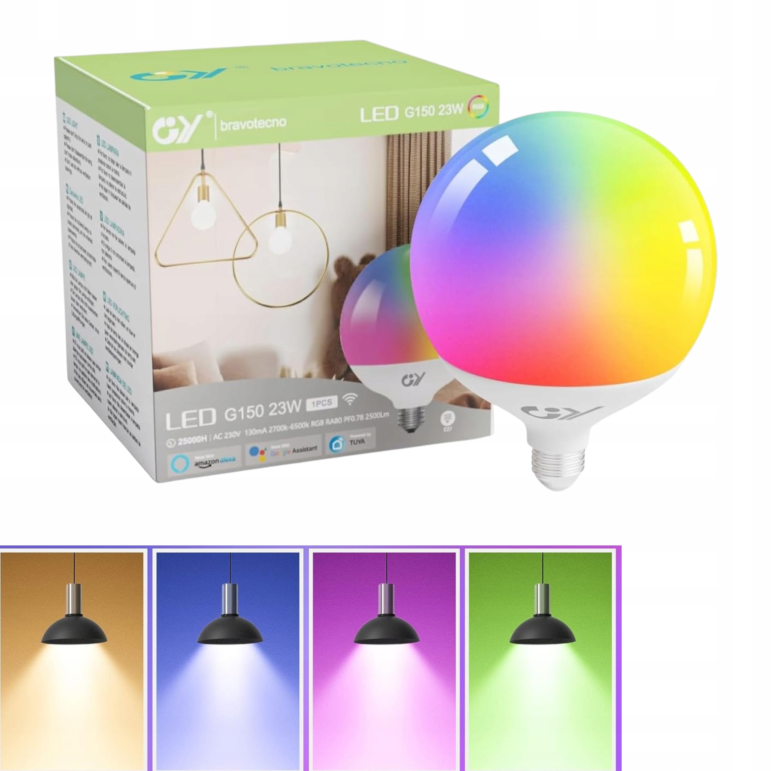 Žárovka Smart Led Rgb E27 G150 23W Barevná žárovka Smart Gy Bravotecno