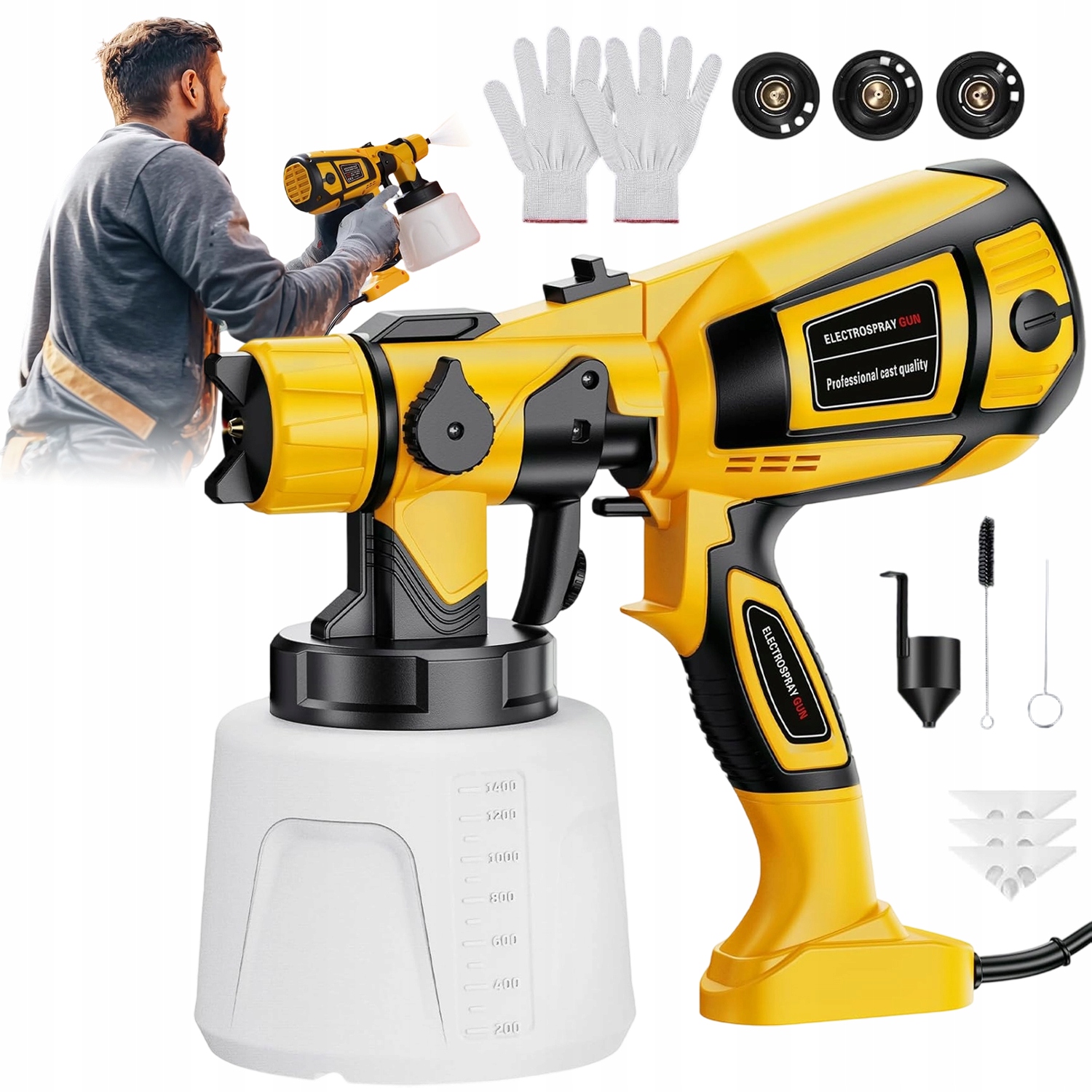 Výkonná Stříkací Pistole 850 W S Nádobkou 1400 ML Pro Barvy A Laky