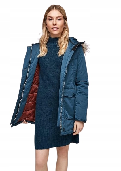 Q/s Bunda Parka S Kapucí A Kožešinou, Modrá, XL, J9A