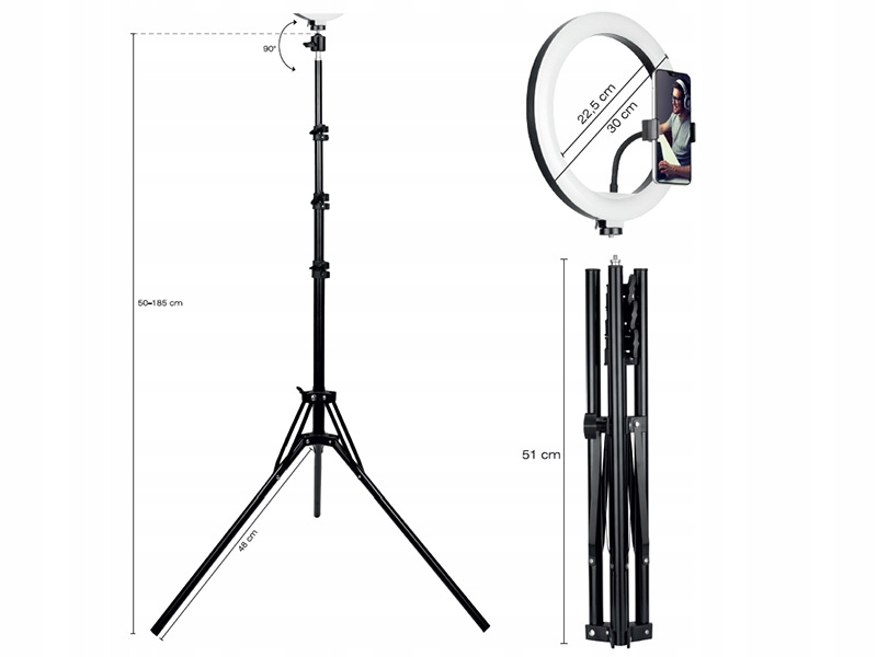 Statyw 2m Filmów Zdjęć na Telefon Smartfon Kamerę Lampa Pierścieniowa 30cm Marka Tracer