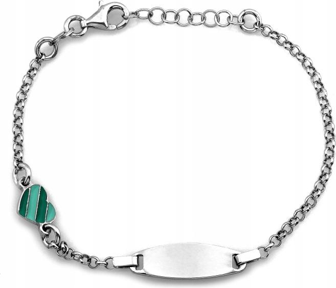 Stříbrný rhodiovaný náramek 925 pro dívku zeleným srdcem r17