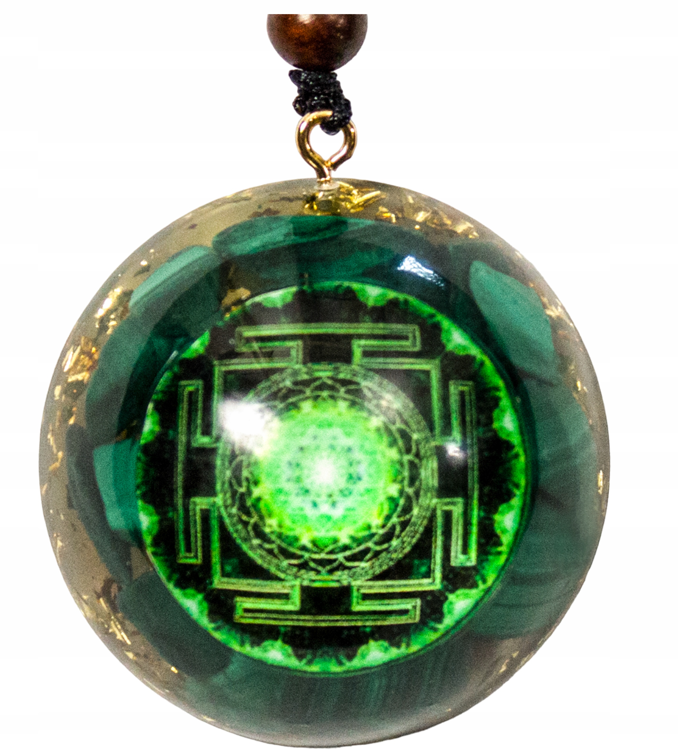 Krásný Náhrdelník Amulet Malachit Zlatá Fólie Umělé Šperky Šrí Jantra