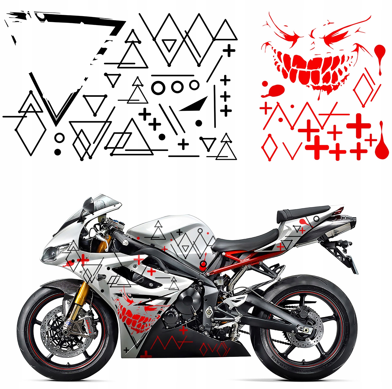 Samolepky na motorku Motiv Skull Trojúhelníky 224x44 cm