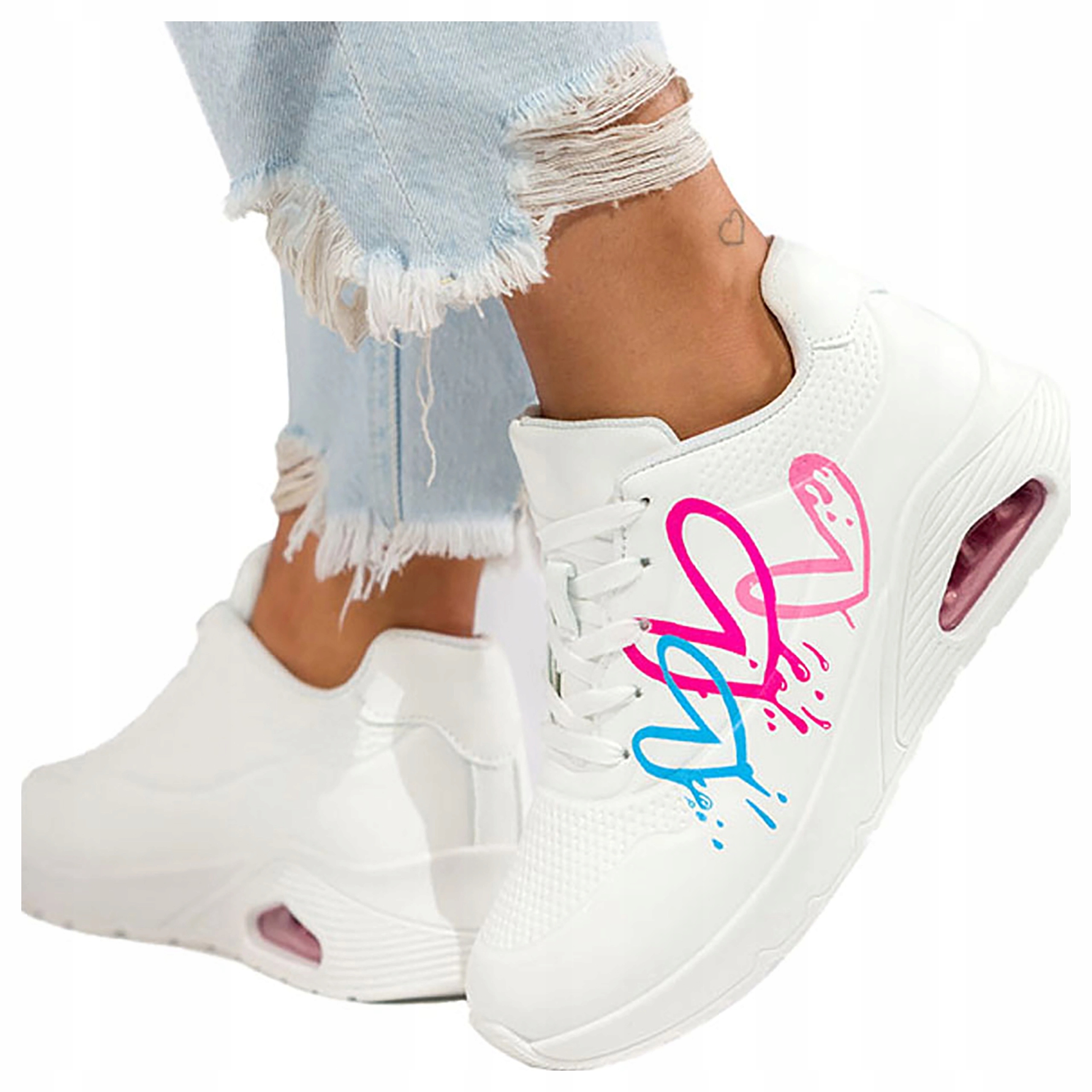 Sneakersy Dámské Bílé Sportovní Obuv Grafika S Motivem Srdce Koturn r 37