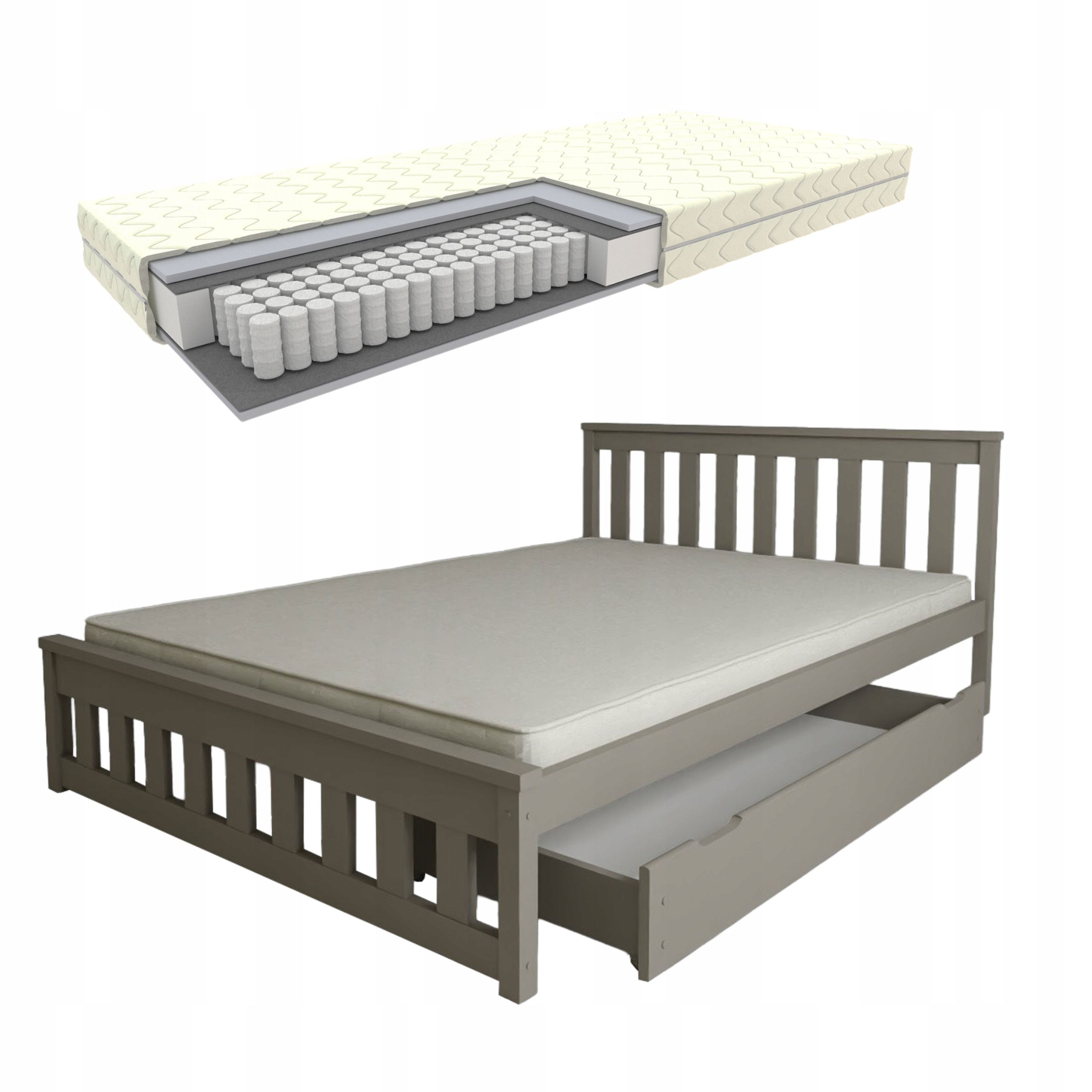 Dřevěná Postel Ada 100x200 Šedá+šuplík+taštičková Matrace Rošt