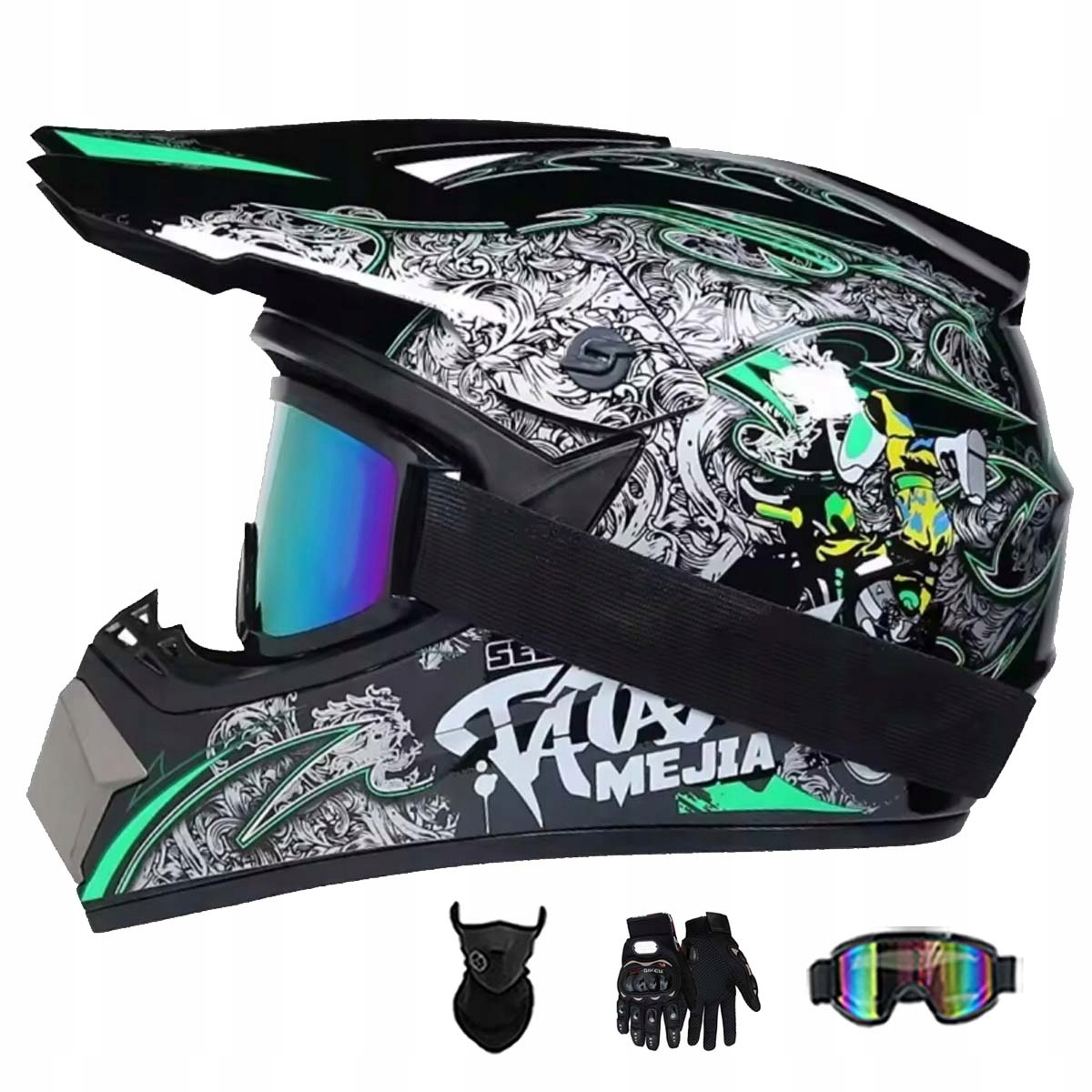 Motocyklová Přilba Crossová Lehká Enduro Quada Brýle Rukavice Maska L