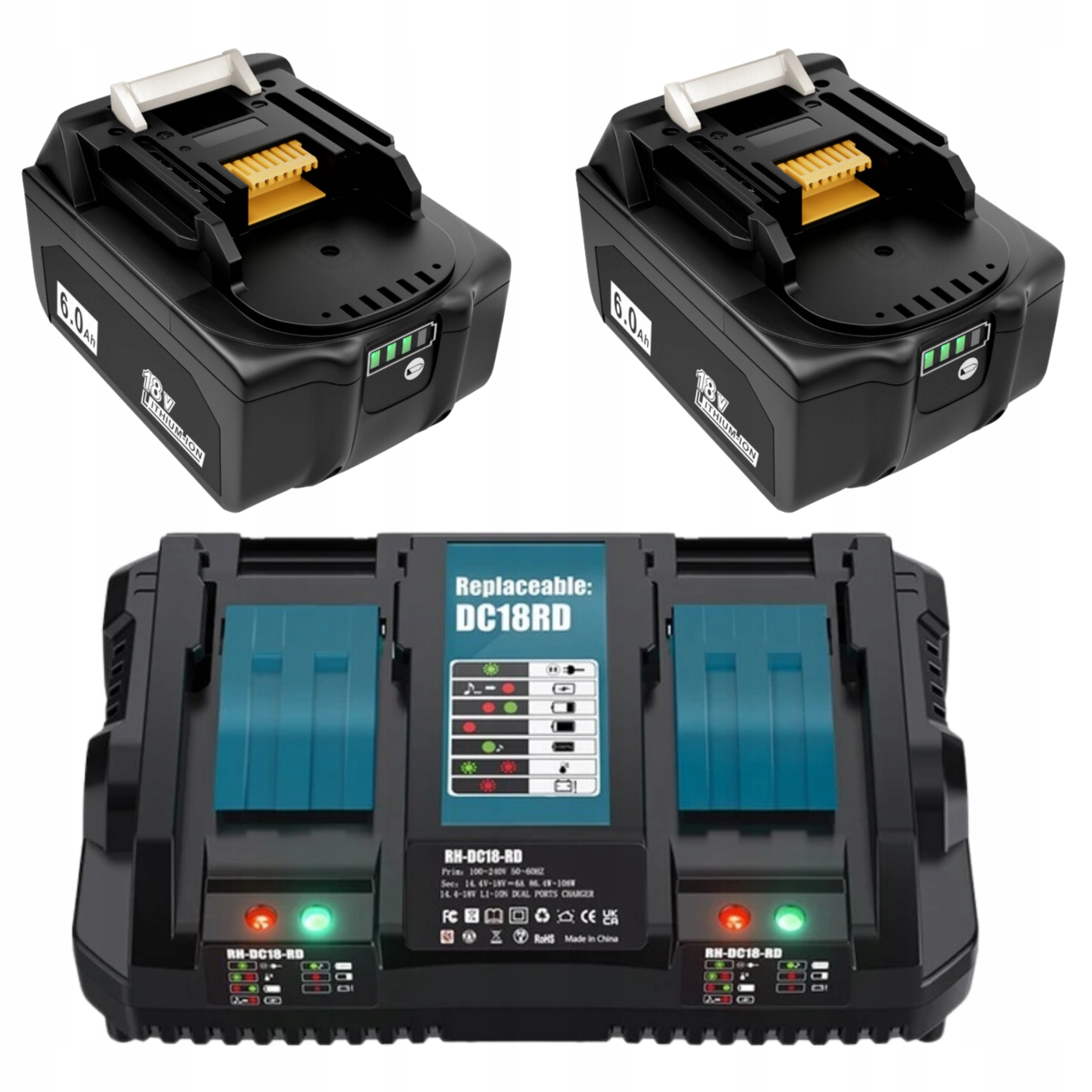 Akumulator x2 zamienny 18V 6Ah +ładowarka DC18RD przeznaczony do Makita Lxt