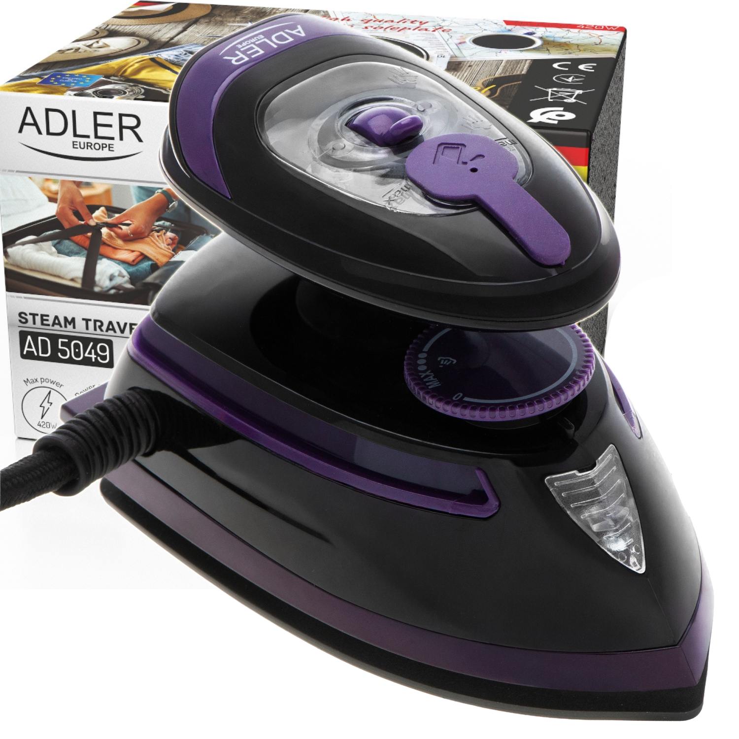 Żelazko Parowe Turystyczne Dual Voltage Ceramiczna Stopa składane 2w1 Adler